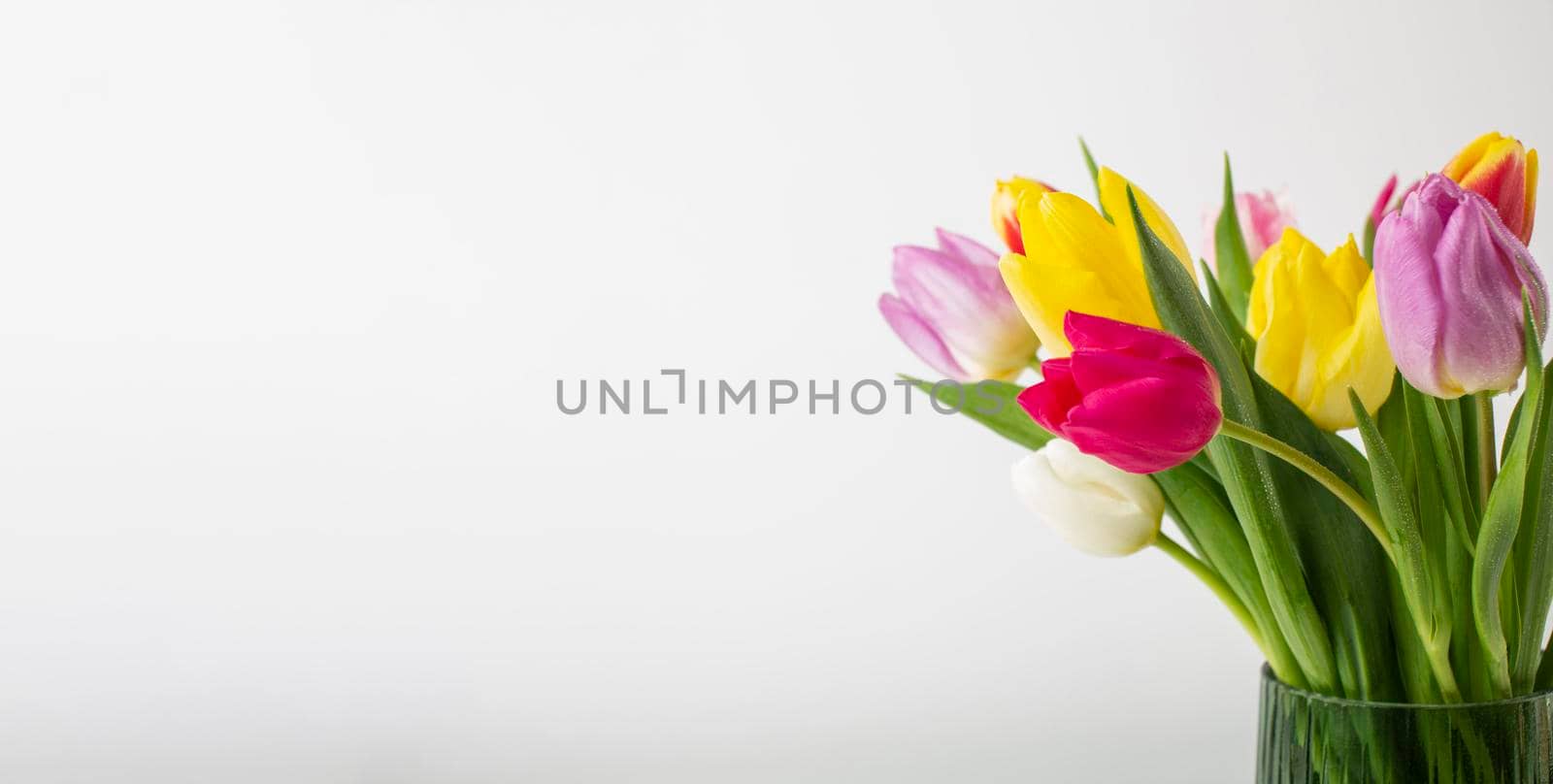 vase with tulips close up. Beautiful photo