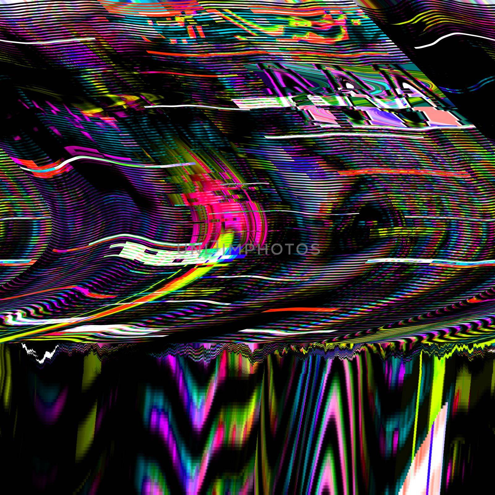 TV Glitch psychedelic Noise background Old VHS screen error Digital pixel noise abstract design Computer bug. Television signal fail. Technical problem in Grunge style by DesignAB