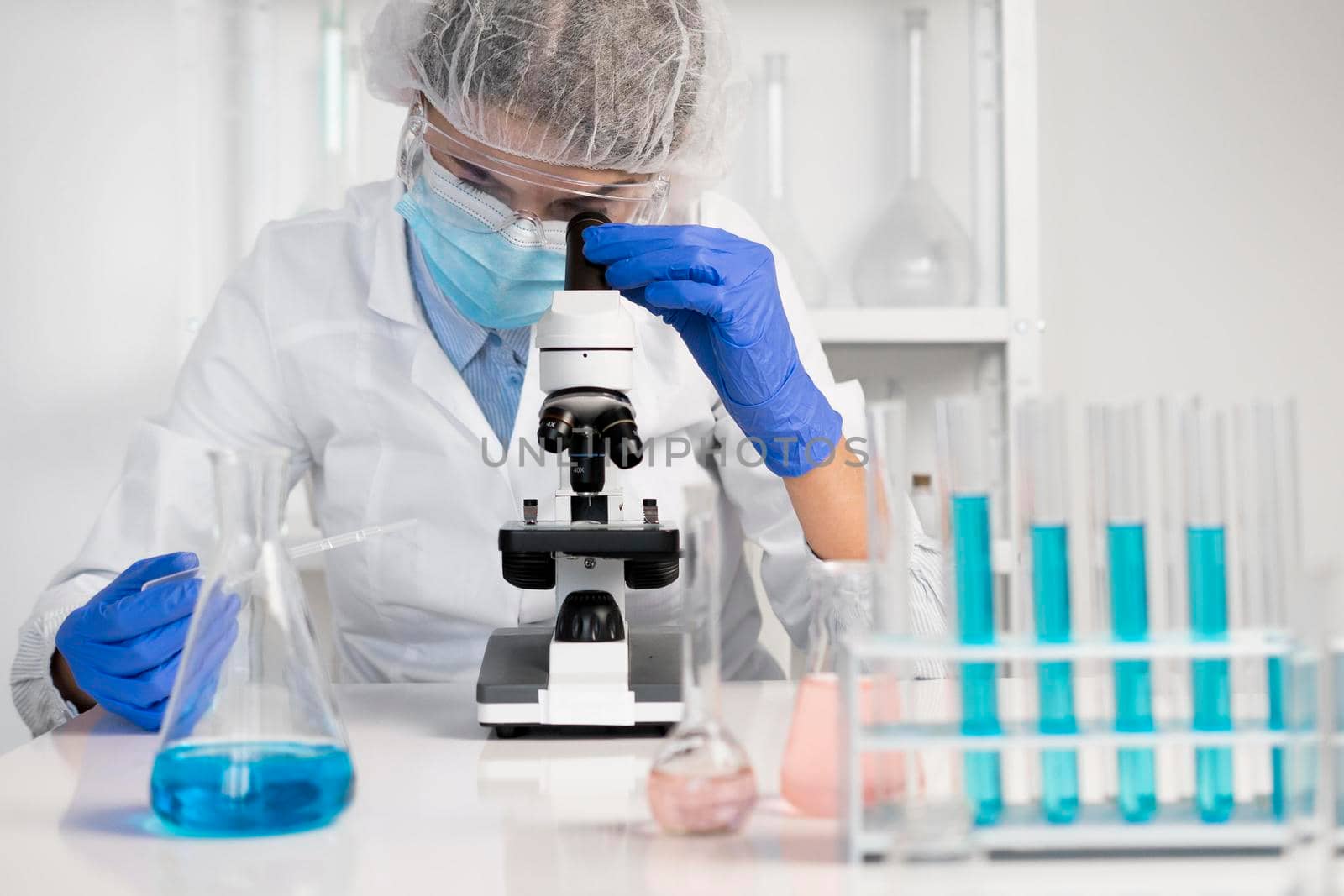 woman working laboratory close up. Beautiful photo