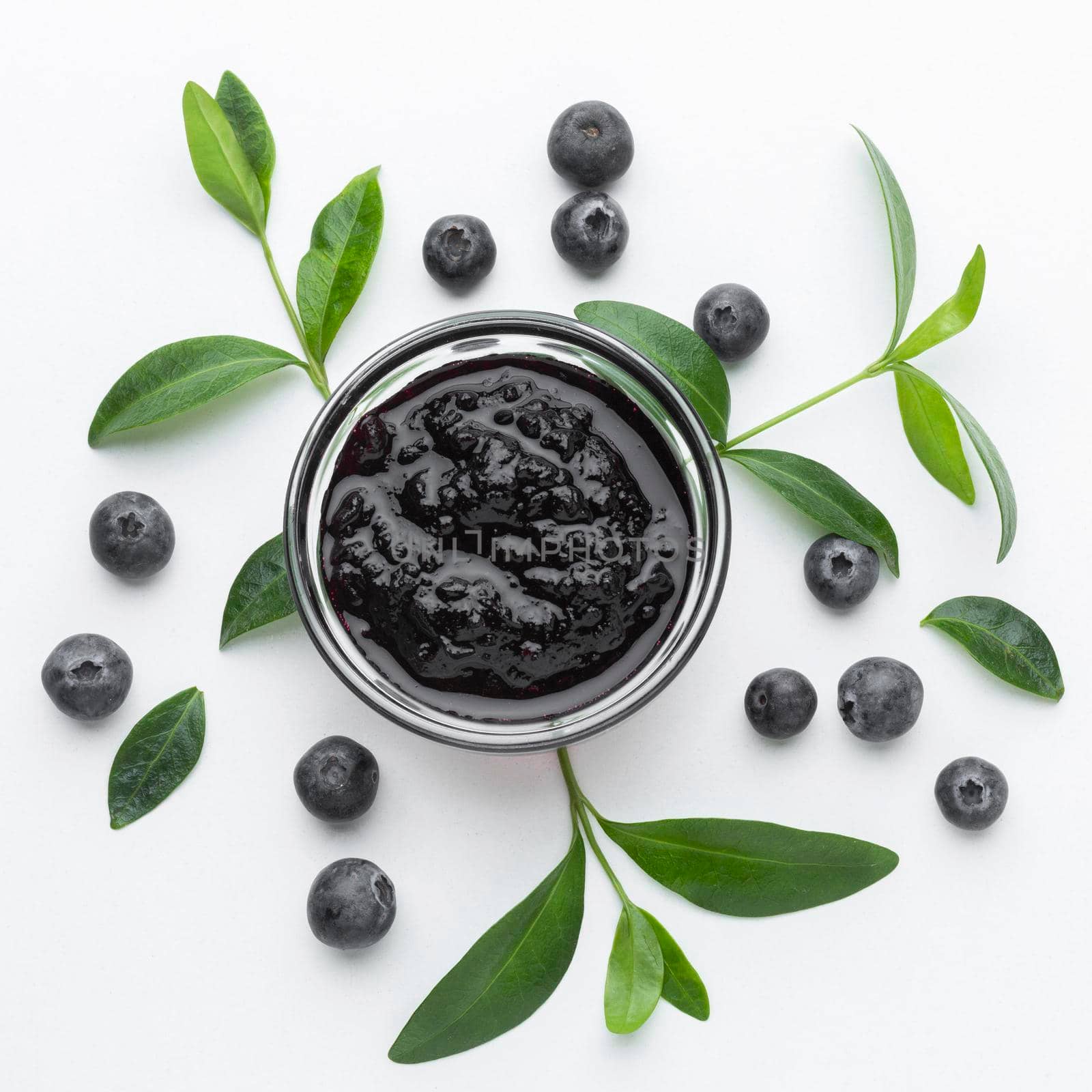 view bowl with blueberry jam. Beautiful photo