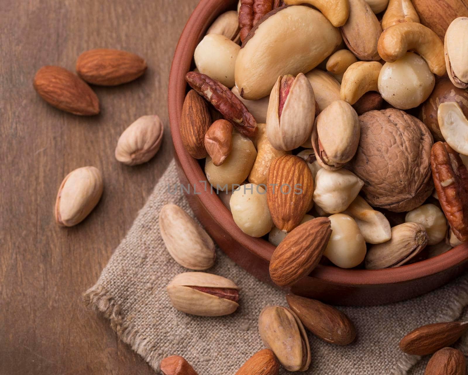 close up bowl filled with nuts. Beautiful photo