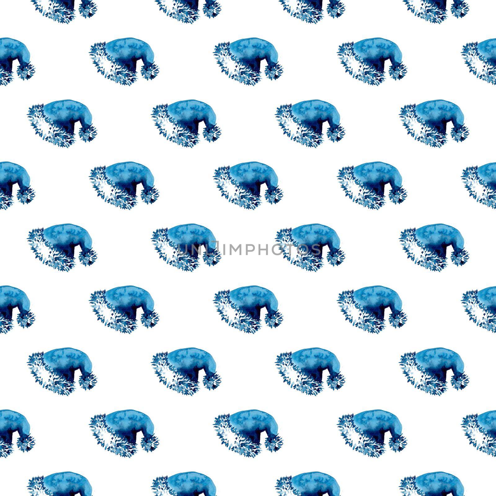 XMAS watercolor Santa Claus Hat Seamless Pattern in Blue Color. Hand PaintedCap Costume background or wallpaper for Ornament, Wrapping or Christmas Gift by DesignAB