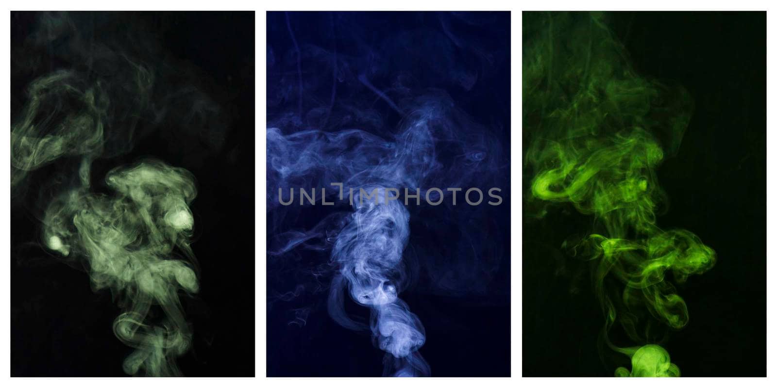 set colorful smoke swirling around against black background. Beautiful photo