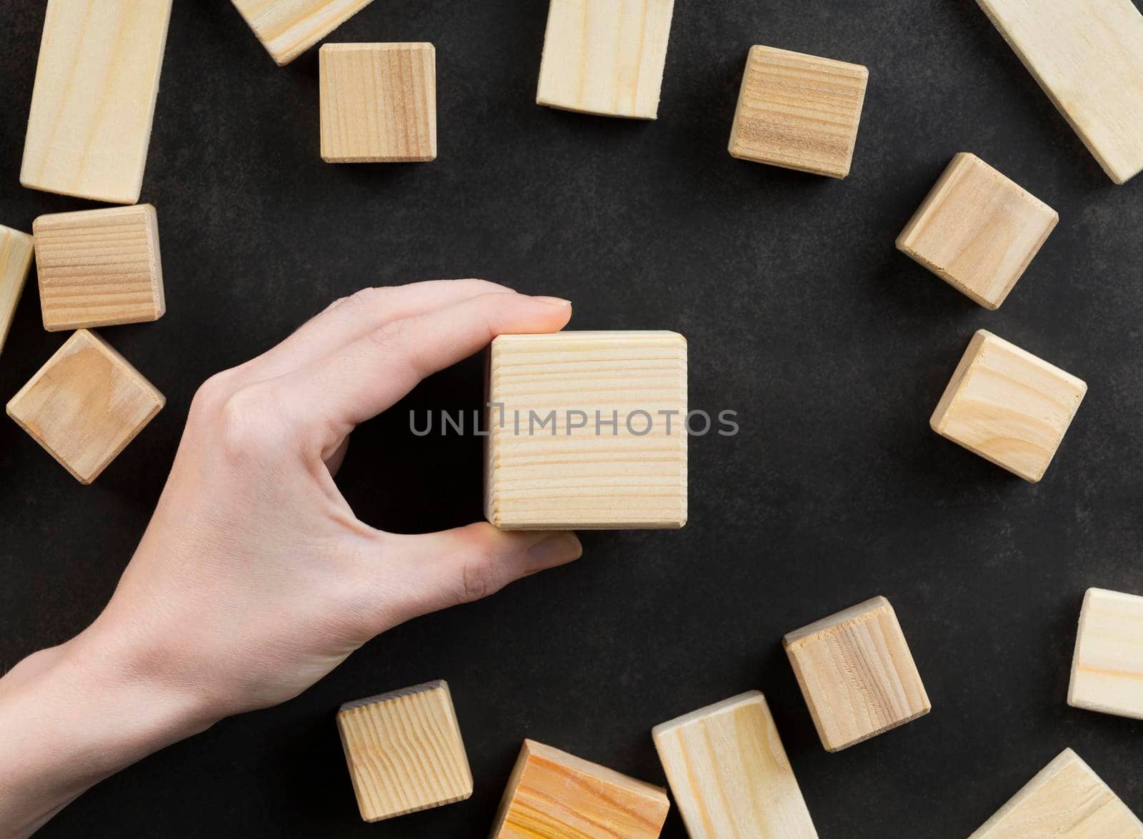 assortment blank wooden cubes. Beautiful photo