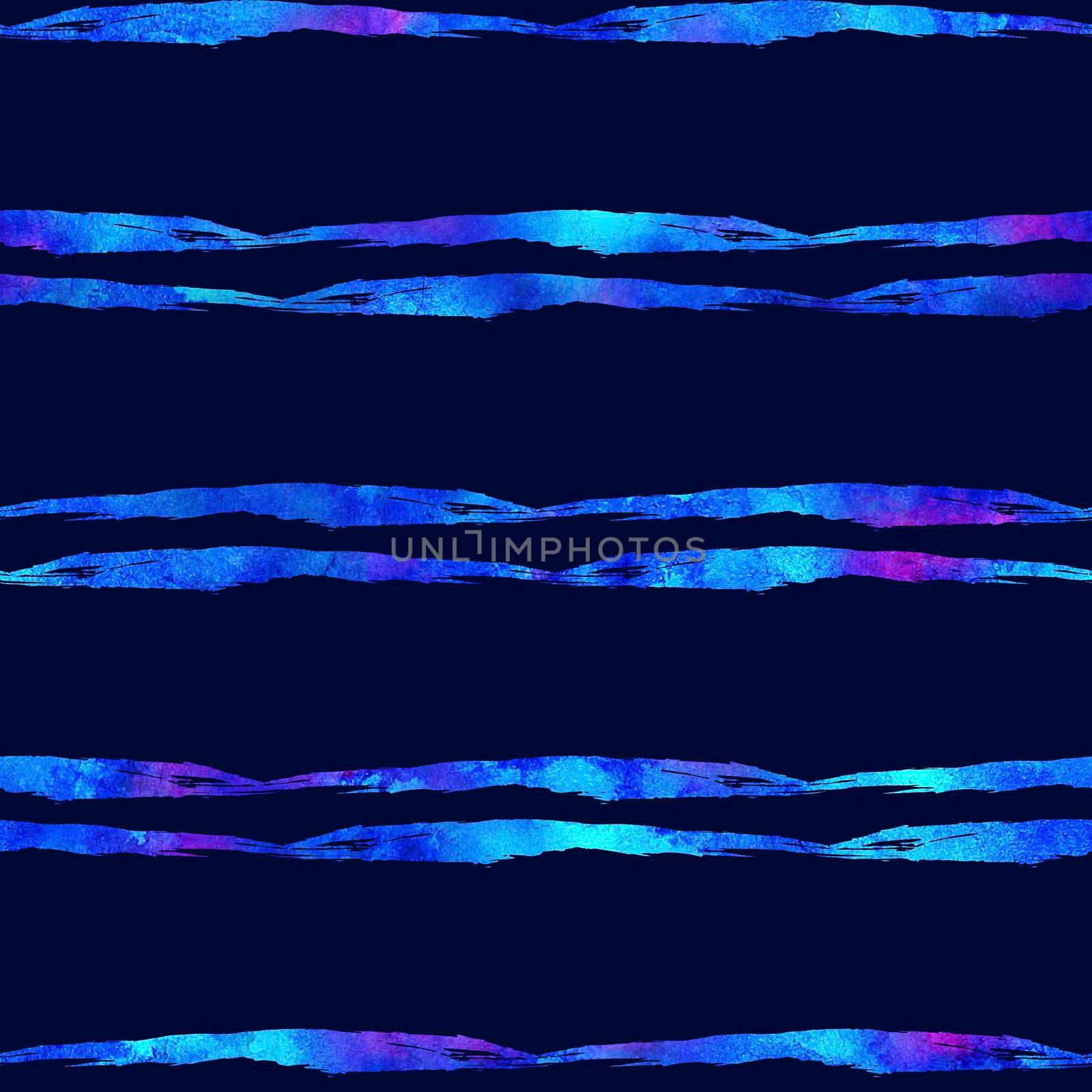 Watercolor Brush Stripes Seamless Pattern Hand Painted Grange Geometric Design in Blue Color. Modern Strokes Grung Collage Background.