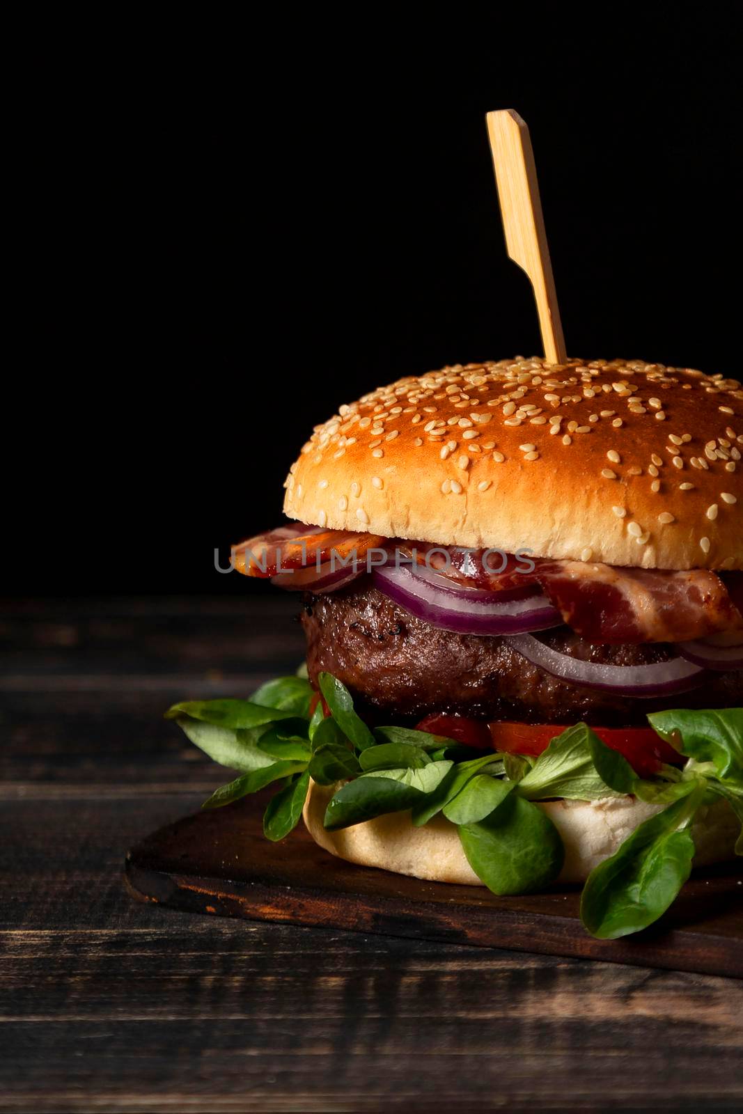 front view burger table. Beautiful photo