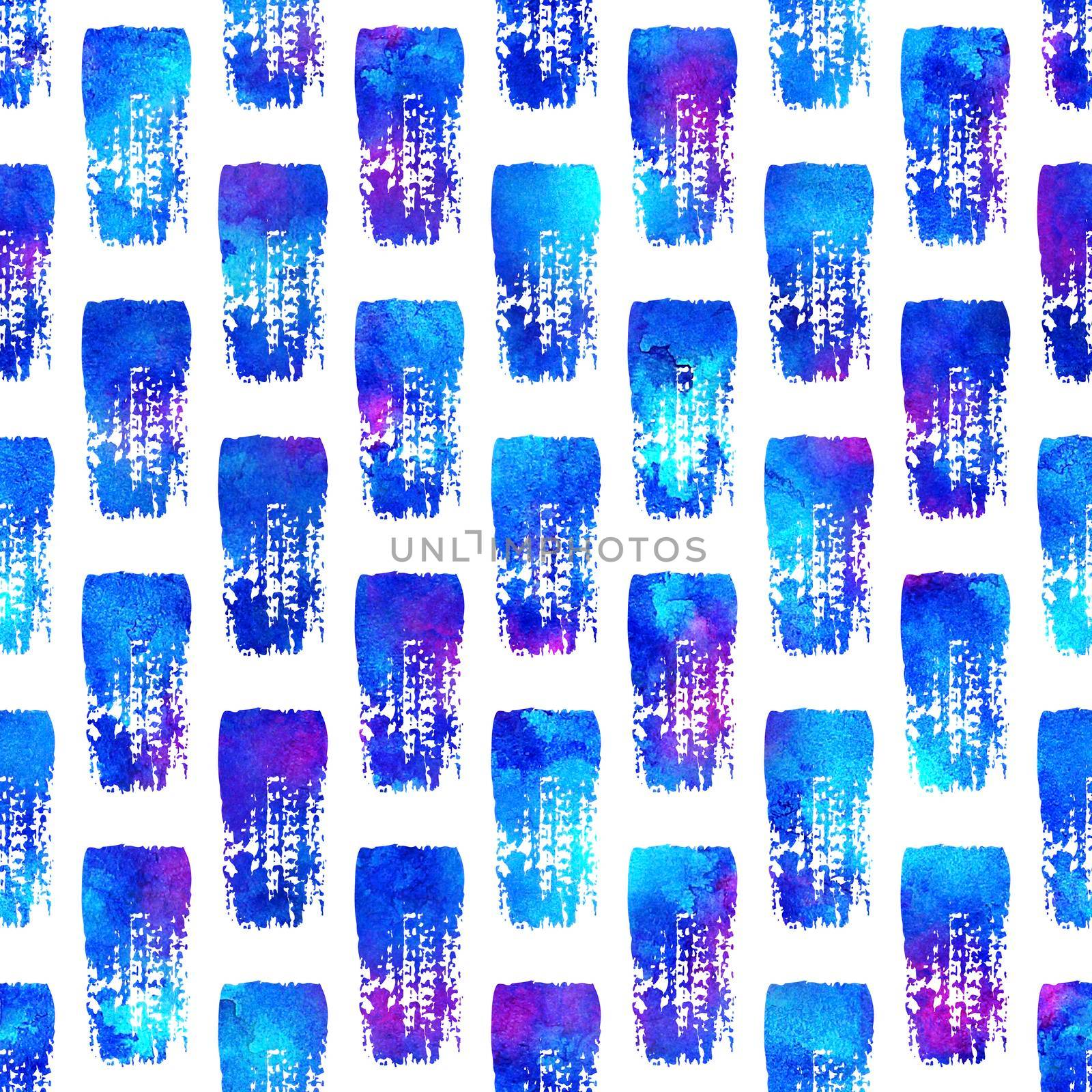 Watercolor Brush Stripes Seamless Pattern Hand Painted Grange Geometric Design in Blue Color. Modern Strokes Grung Collage Background.