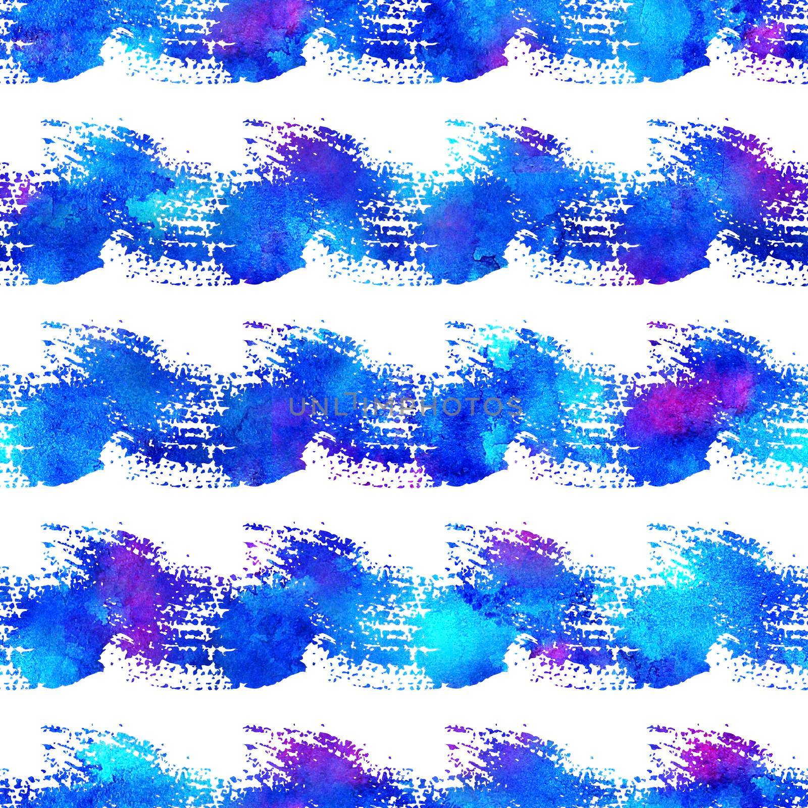 Watercolor Brush Stripes Seamless Pattern Hand Painted Grange Geometric Design in Blue Color. Modern Strokes Grung Collage Background by DesignAB