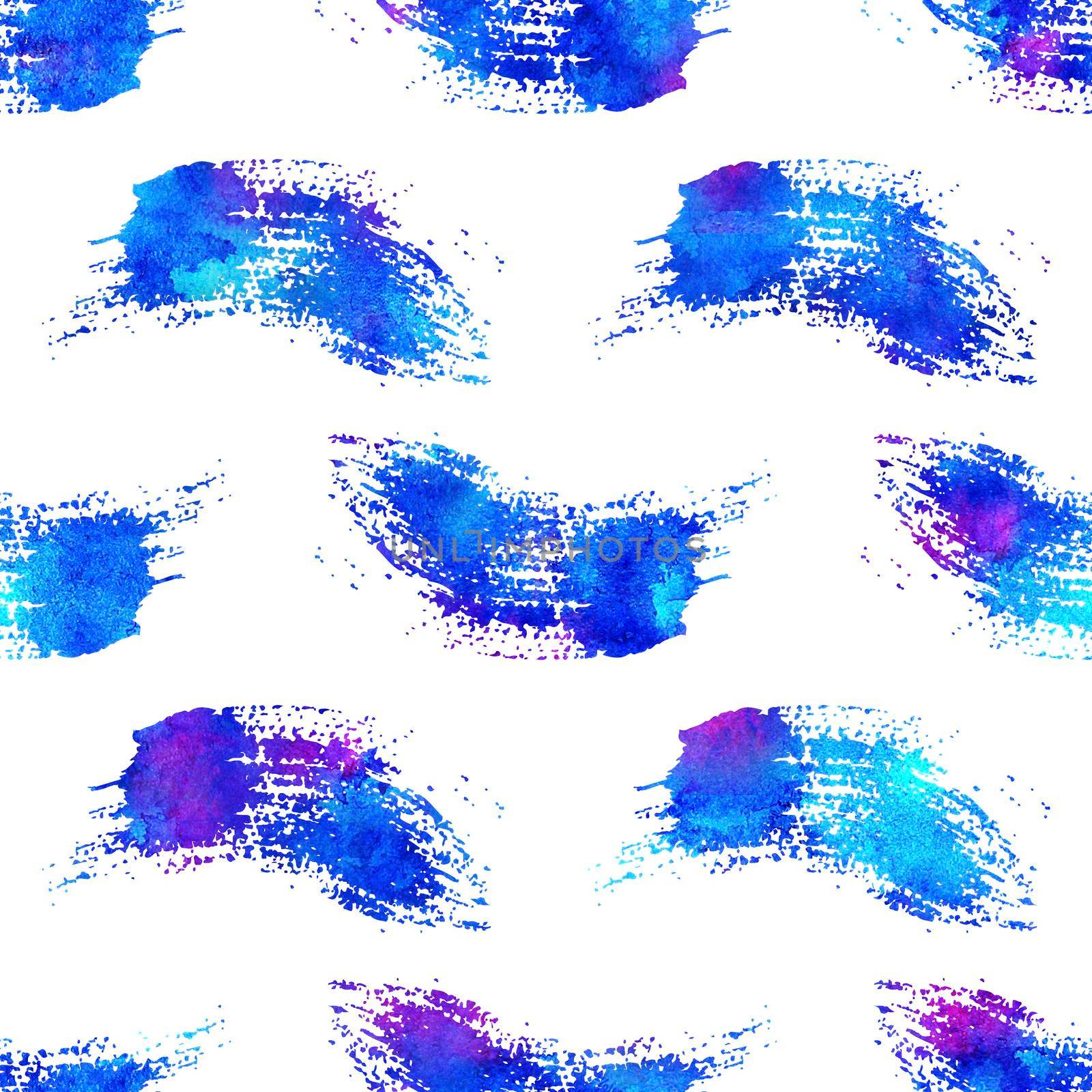 Watercolor Brush Stripes Seamless Pattern Hand Painted Grange Geometric Design in Blue Color. Modern Strokes Grung Collage Background by DesignAB