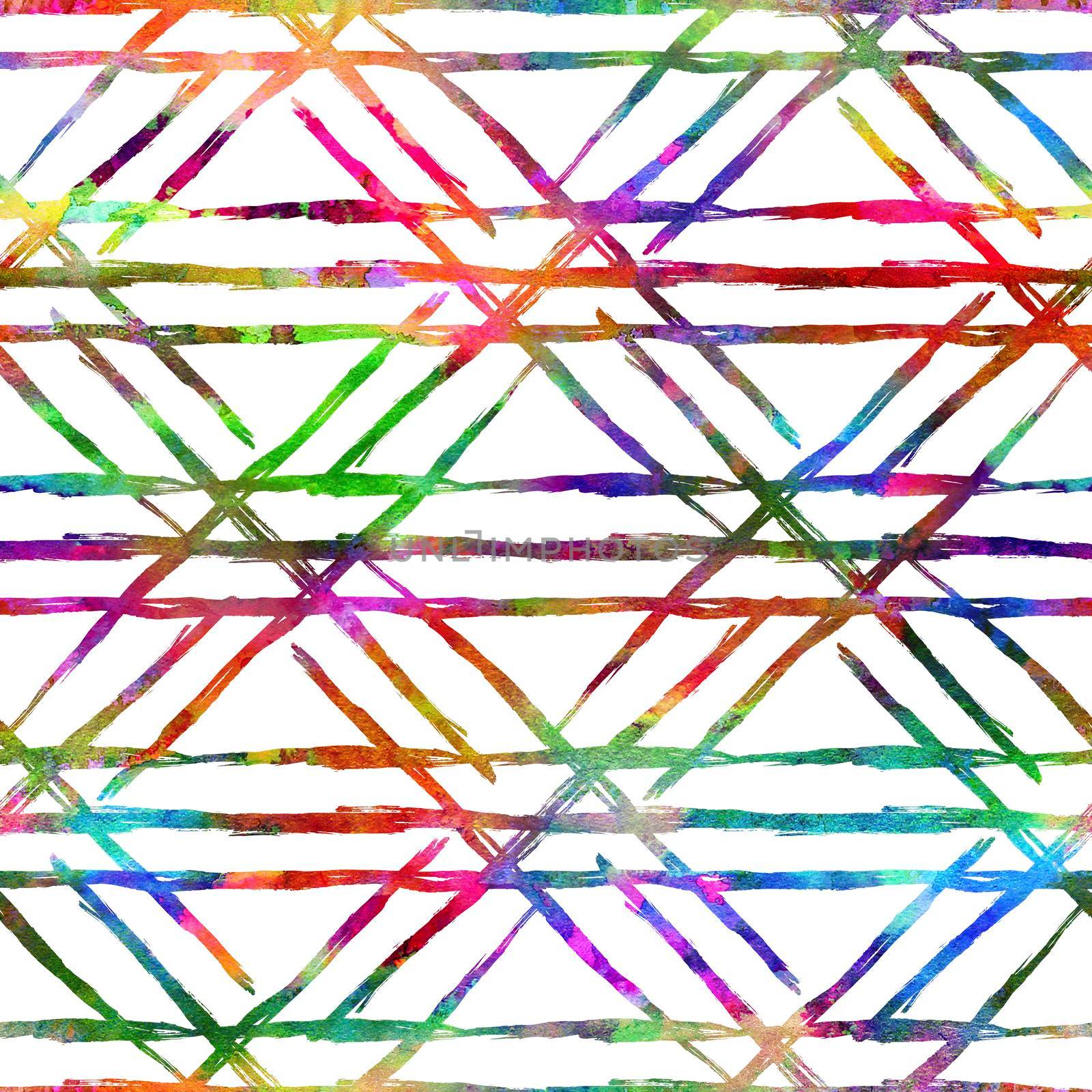 Watercolor Brush Plaid Seamless Pattern Grange Check Geometric Design in Rainbow Color. Modern Strokes Grung Collage Background for kids fabric and textile.