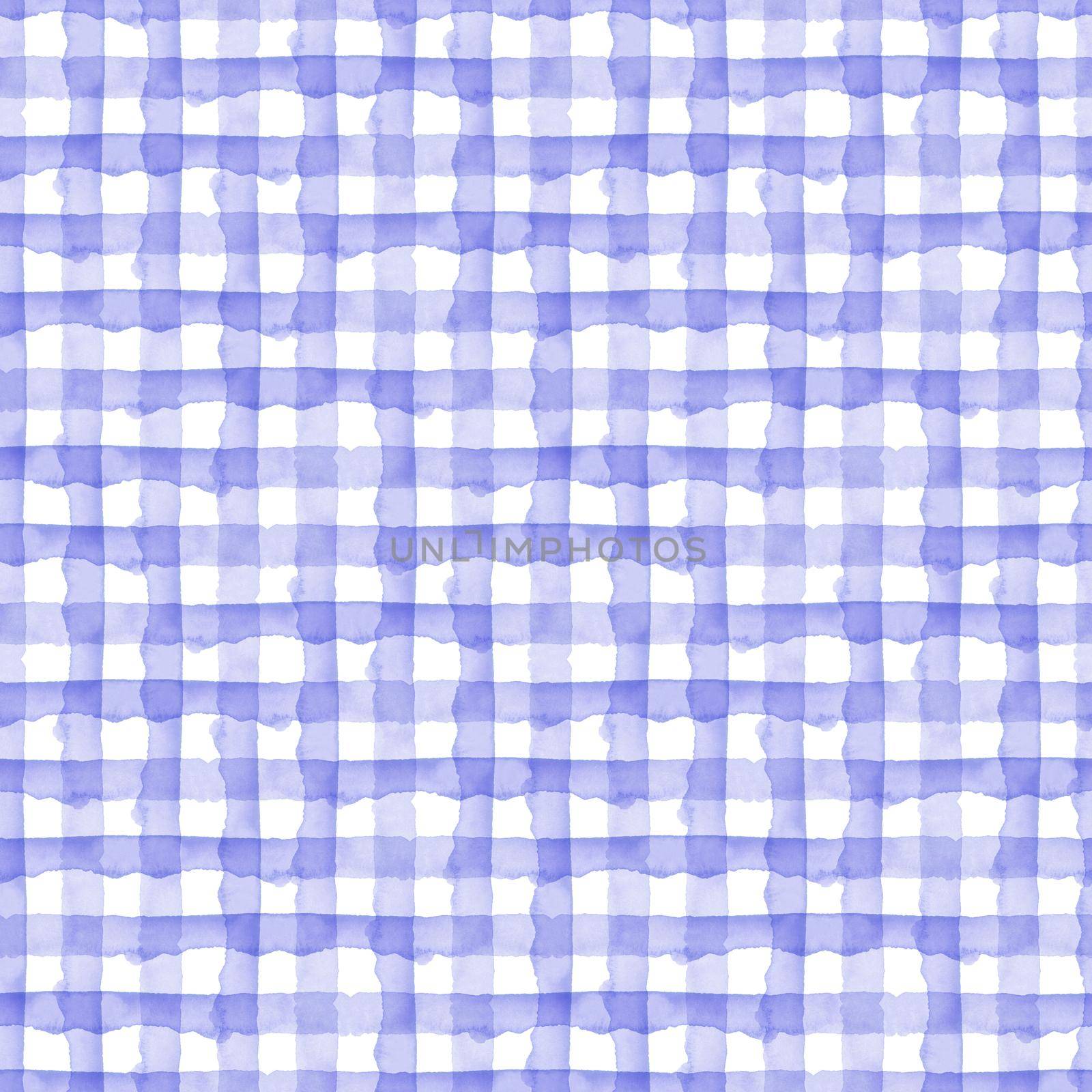 Abstract Blue Check Watercolor Background. Plaid Seamless Pattern for Fabric Textile and Paper. Simple Stripe Hand Painted by DesignAB