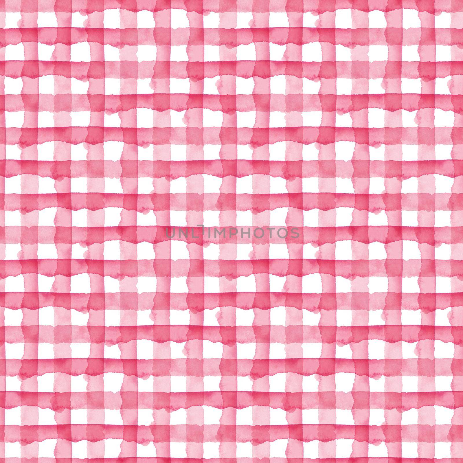 Watercolor Check Geometric Seamless Pattern Background. Plaid in Pink Girly Color. Hand Painted Simple Design with Stripes