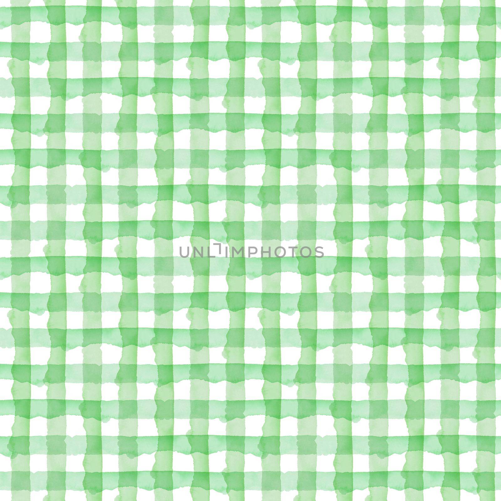 Abstract Green Check Watercolor Background. ECO Plaid Seamless Pattern for Fabric Textile and Paper. Simple Stripe Hand Painted by DesignAB