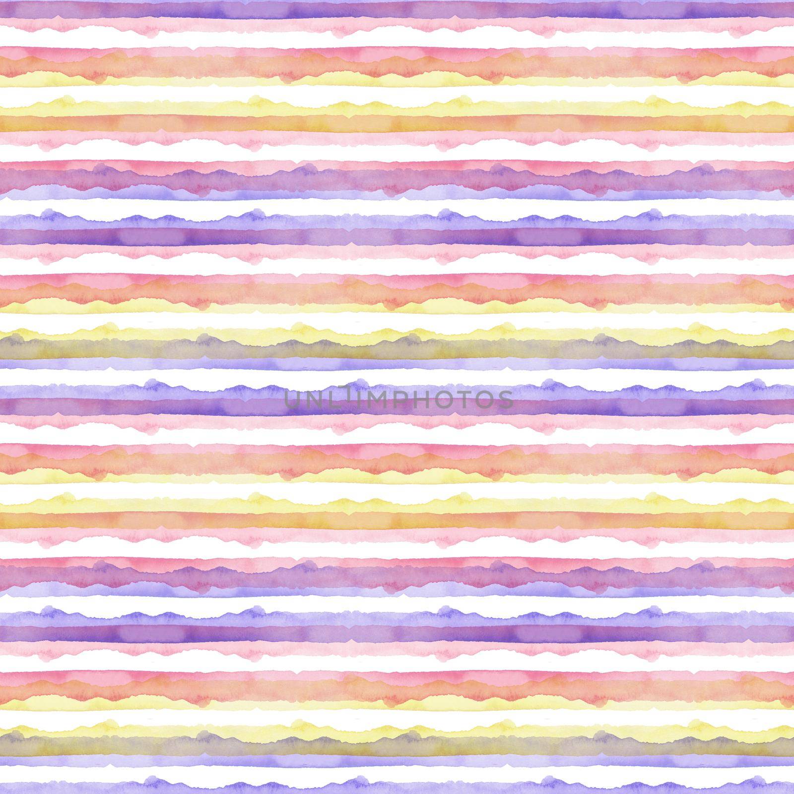 Watercolor Abstract Yellow Pink Blue Stripes Background. Cool Seamless Pattern for Fabric Textile and Paper. Simple Hand Painted Stripe.