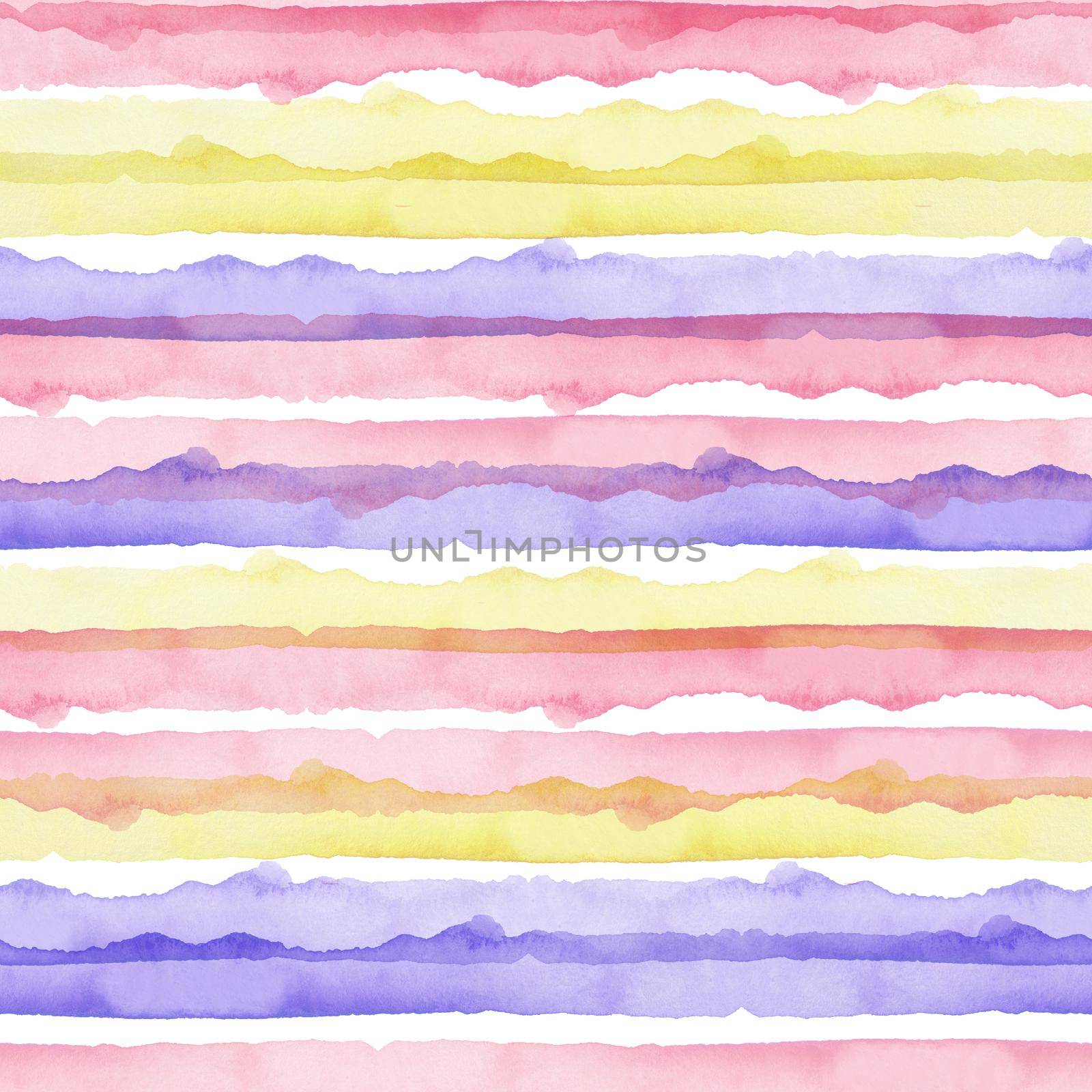 Watercolor Abstract Yellow Pink Blue Stripes Background. Cool Seamless Pattern for Fabric Textile and Paper. Simple Hand Painted Stripe by DesignAB