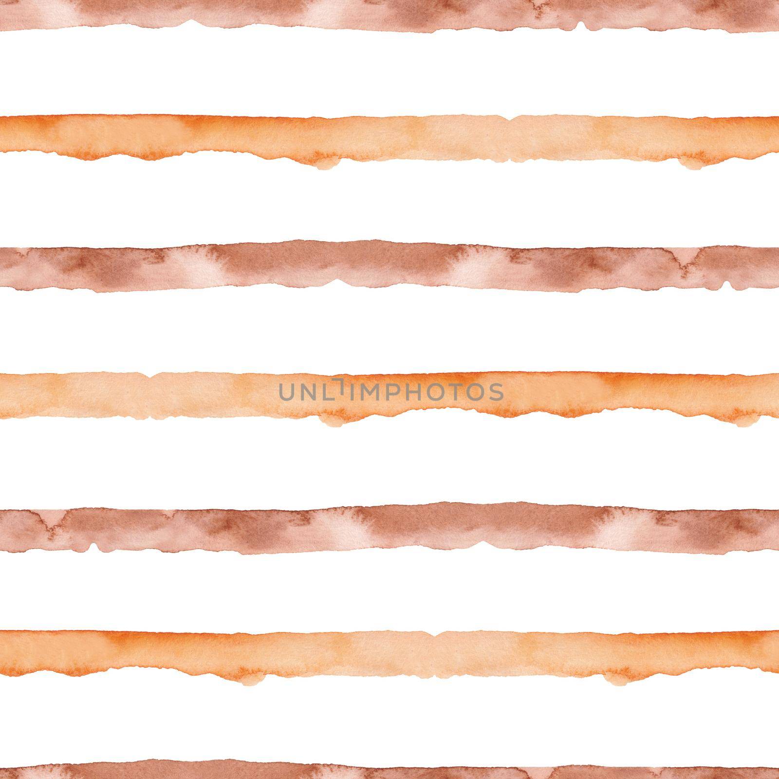 Orange Brown Abstract WatercolorSeamless Pattern with Stripes. Geometric Background. Seamless Pattern with Stripes. Handmade Texture for Fabric and Wallpaper. by DesignAB