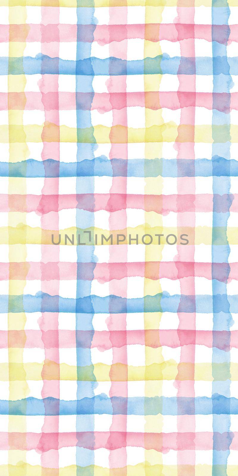 Plaid Watercolor Abstract Yellow Pink Blue Stripes Background. Cool Seamless Check Pattern for Fabric Textile and Paper. Simple Hand Painted Stripe by DesignAB