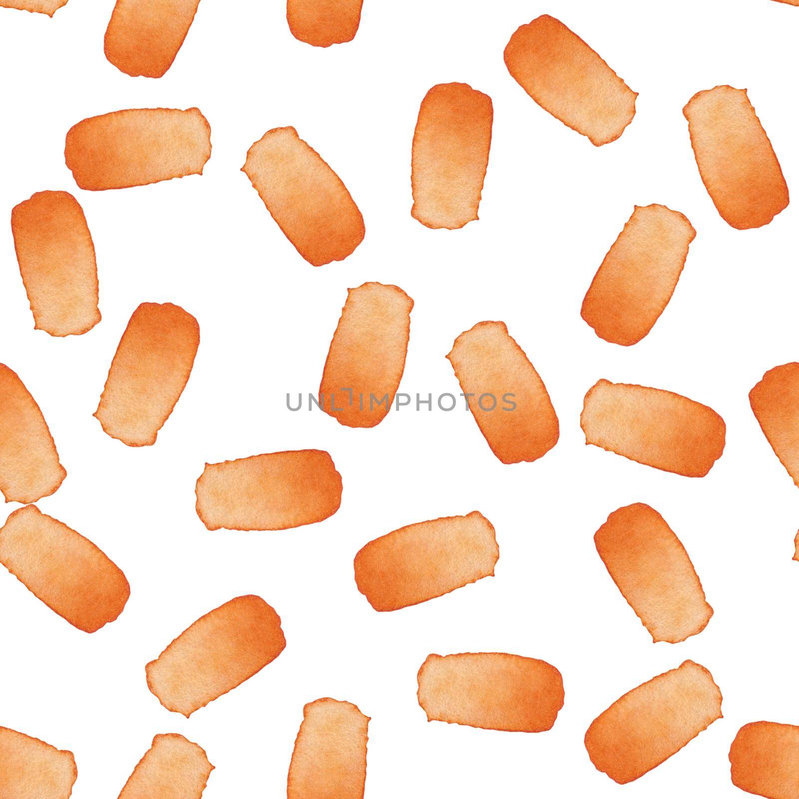 Hand Painted Brush Stroke Seamless Watercolor Pattern. Abstract watercolour shapes in Orange Color. Artistic Design for Fabric and Background.