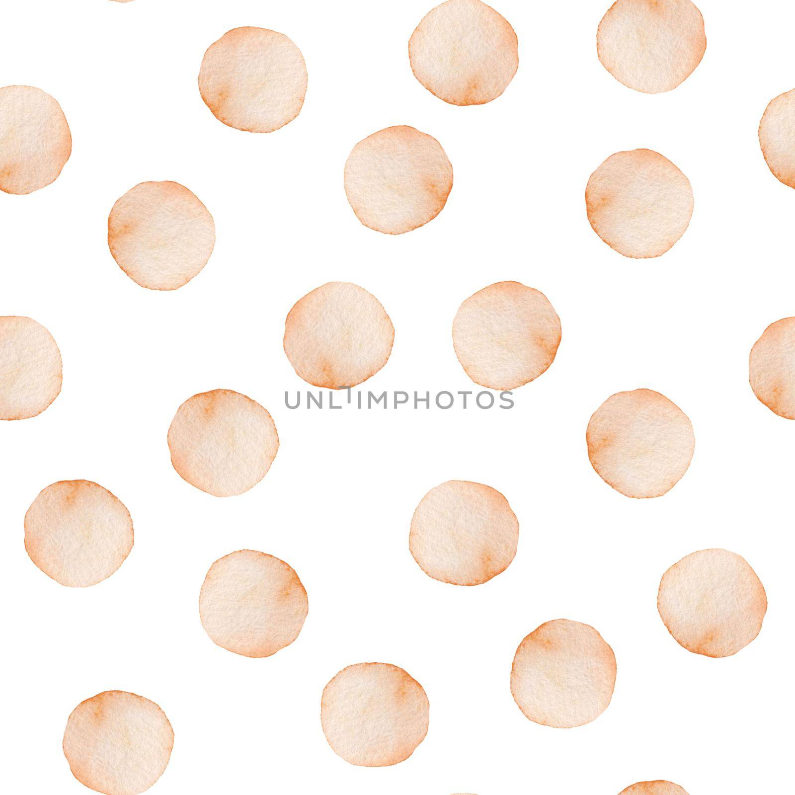 Hand Painted Brush Polka Dot Seamless Watercolor Pattern. Abstract watercolour Round Circles in Orange Color. Artistic Design for Fabric and Background by DesignAB