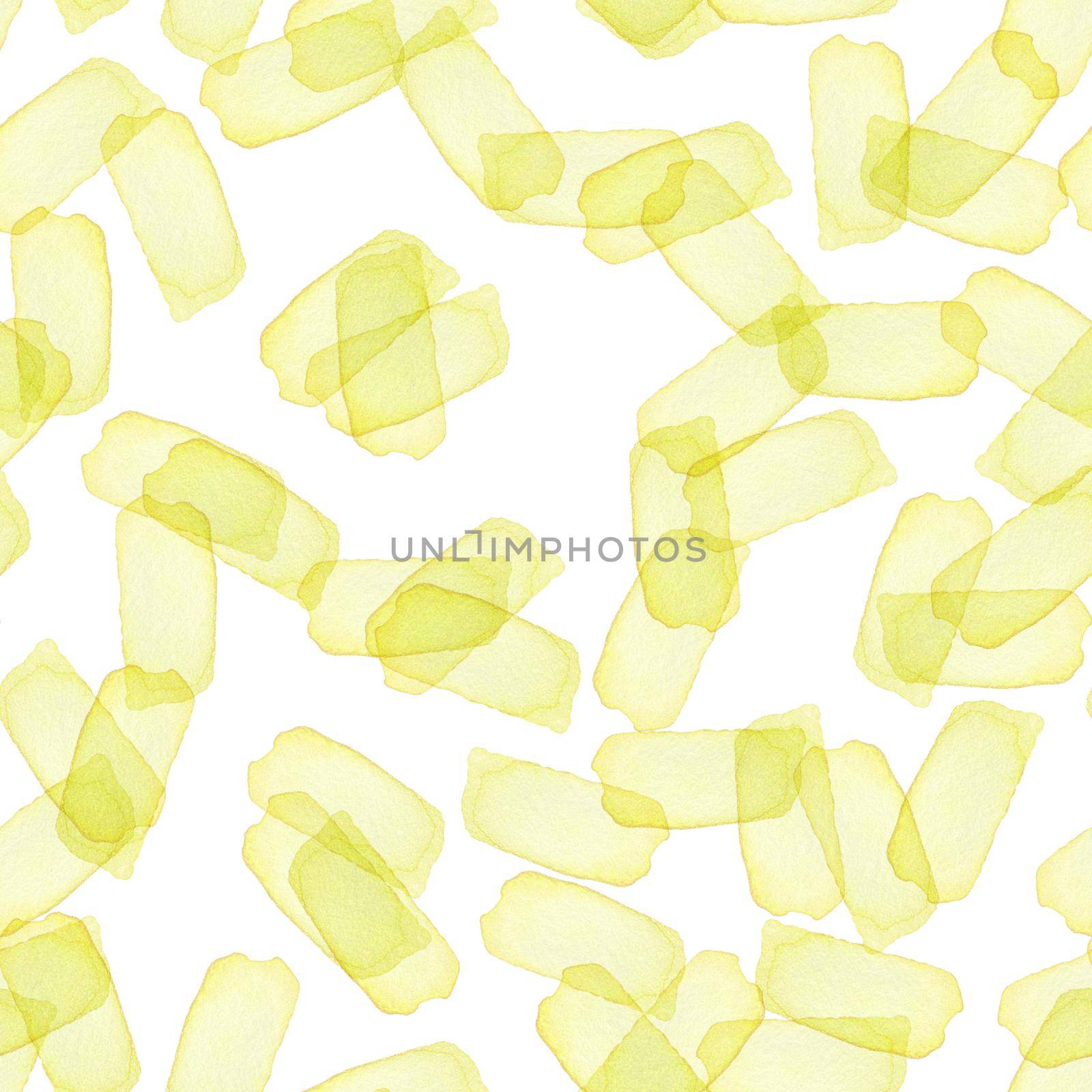 Hand Painted Brush Stroke Seamless Watercolor Pattern. Abstract Sunny Summer watercolour shapes in Yellow Color. Artistic Design for Fabric and Background.