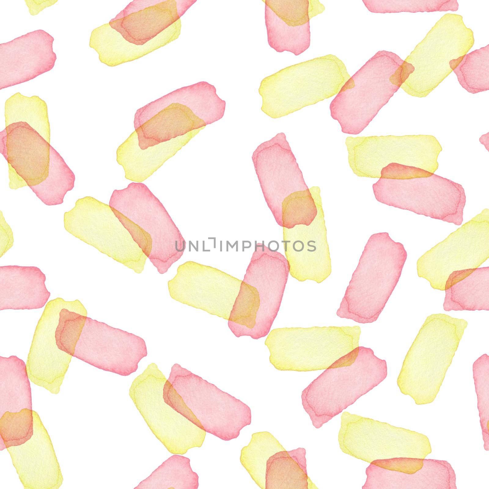 Hand Painted Brush Stroke Seamless Watercolor Pattern. Abstract watercolour shapes in Pink Girly and Light Yellow Color. Artistic Design.