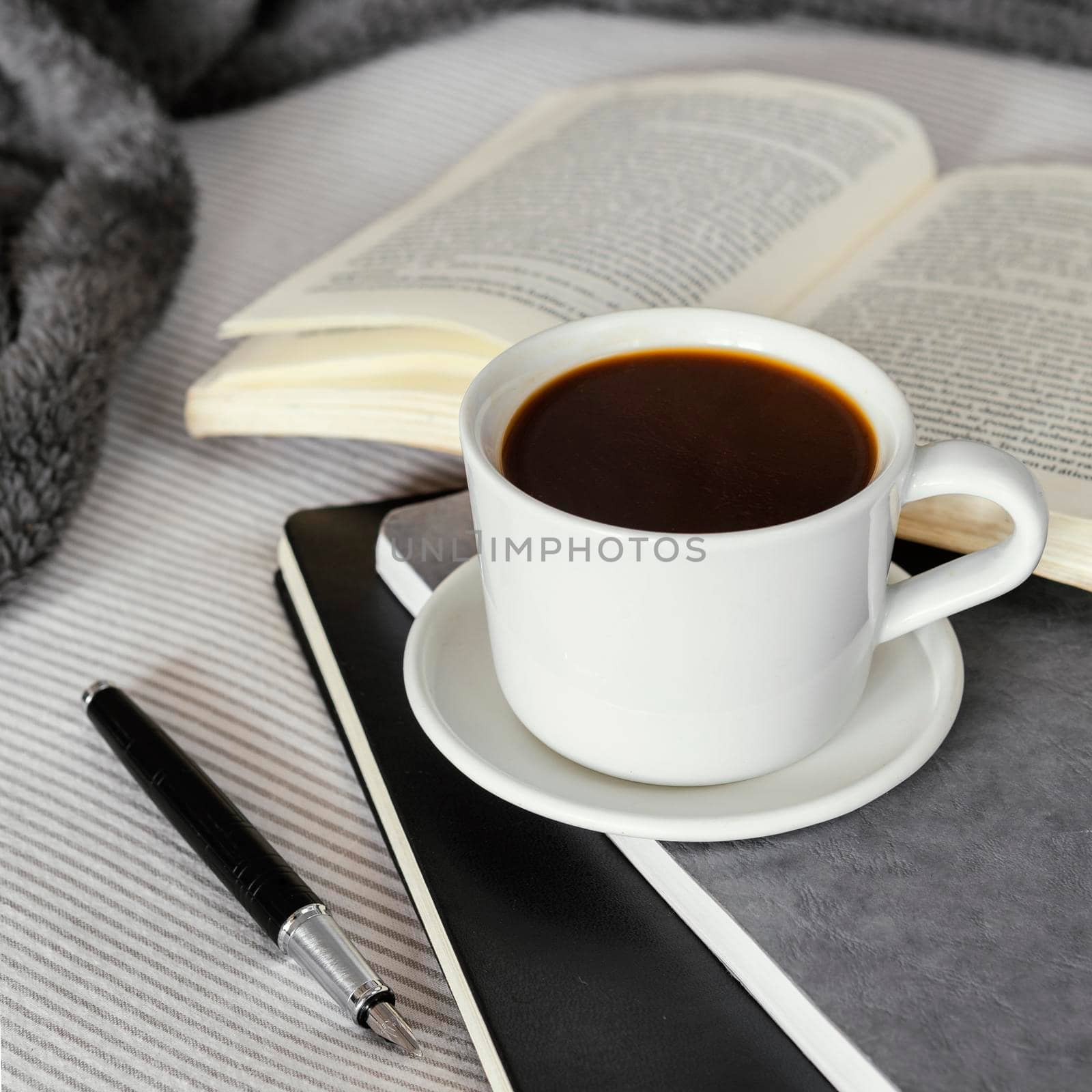coffee cup book high angle. Beautiful photo
