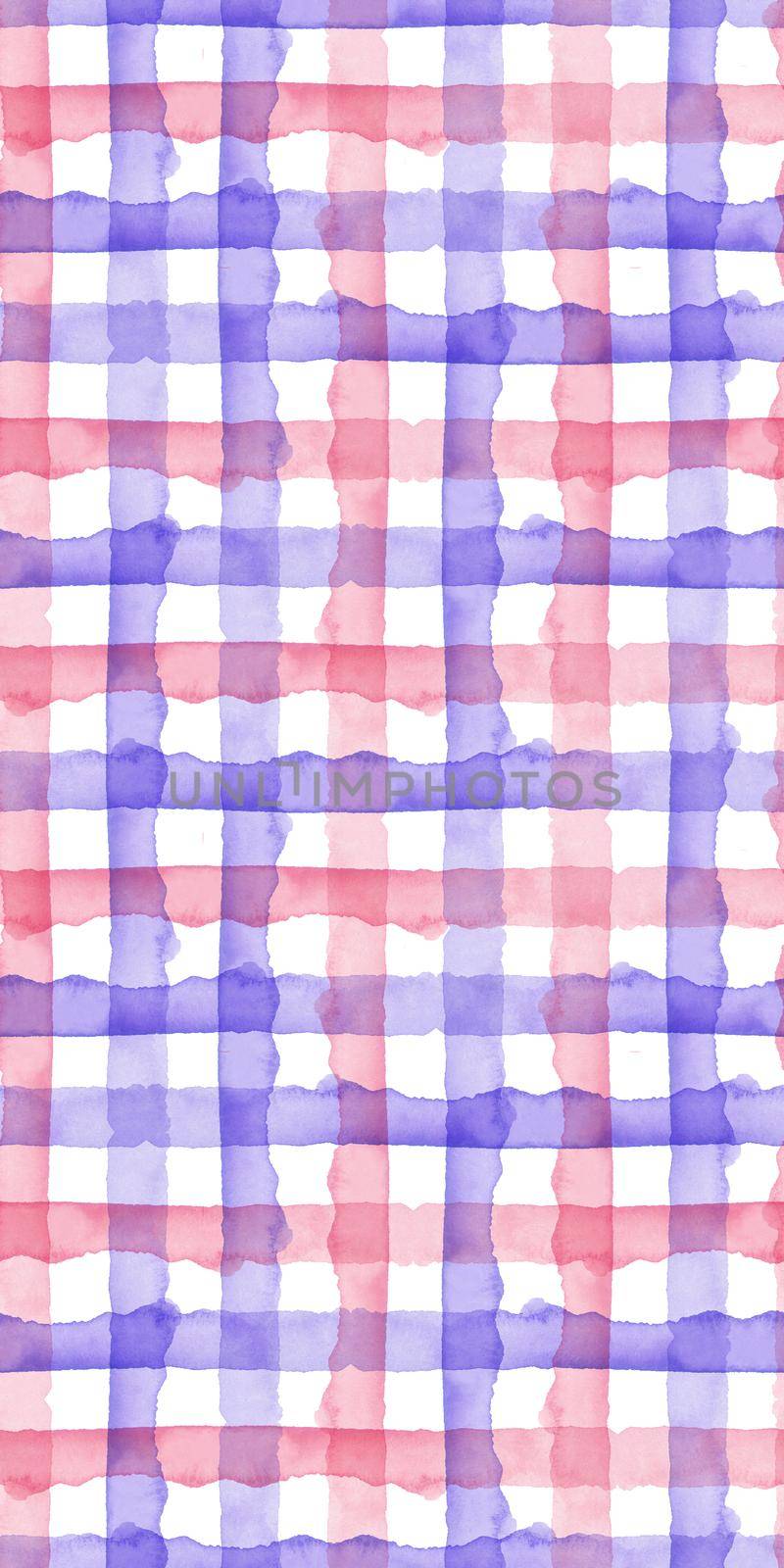 Watercolor Pink Blue Check Geometric Seamless Pattern Background. Plaid in Watercolour Color. Hand Painted Simple Design with Stripes