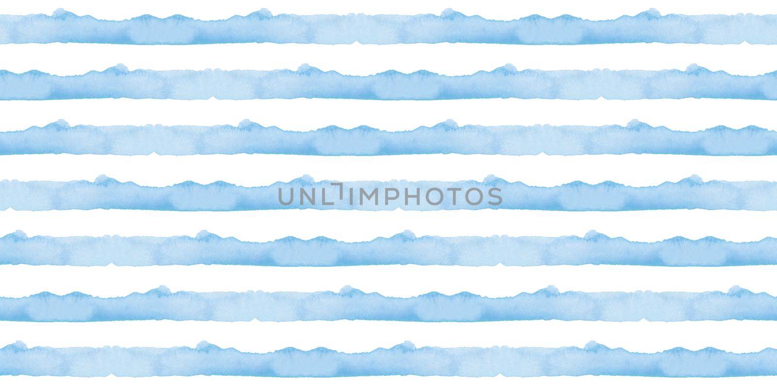 Abstract Blue Stripes Watercolor Background. Ocean Seamless Pattern for Fabric Textile and Paper. Simple Sea Hand Painted Stripe by DesignAB