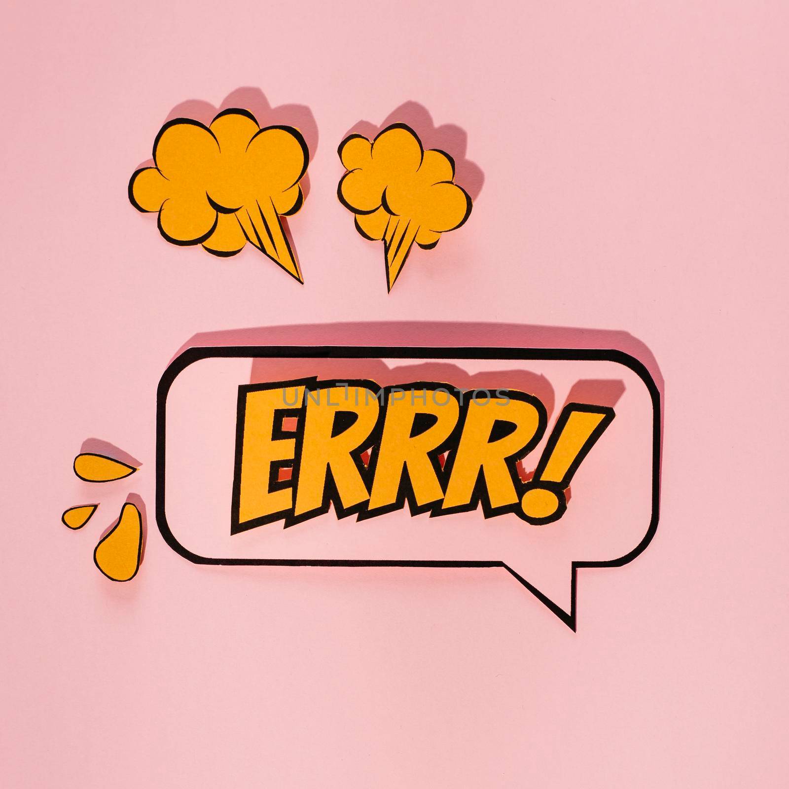 yellow lettering emotional text speech bubble with elements pink background. High resolution photo