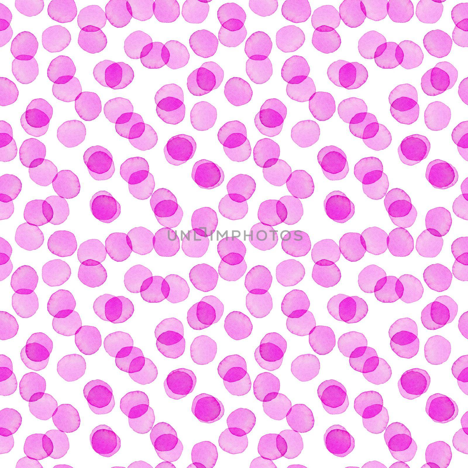 Hand Painted Brush Polka Dot Girly Seamless Watercolor Pattern. Abstract watercolour Round Circles in Pink Color. Artistic Design for Fabric and Background by DesignAB