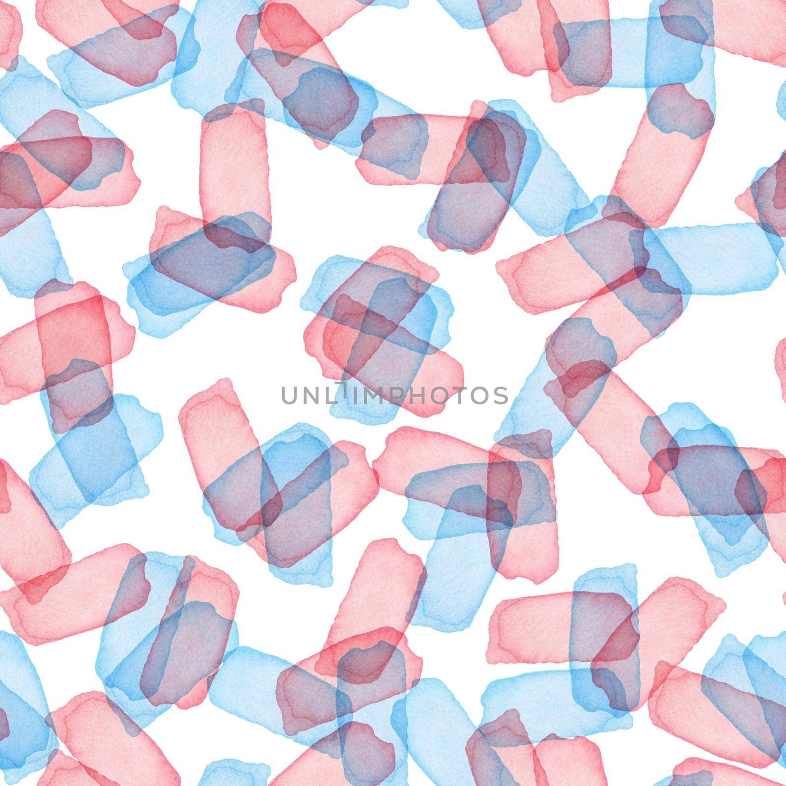 Paintbrush Stroke Blot Seamless Watercolor Pattern. Abstract watercolour shapes in Pink and Blue Color. Light Design for Teen Kid and School Clothes.