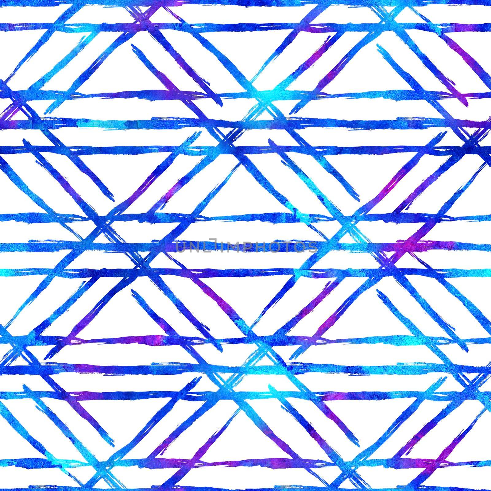 Watercolor Brush Plaid Seamless Pattern Hand Painted Check Grange Geometric Design in Blue Color. Modern Strokes and Stripes.