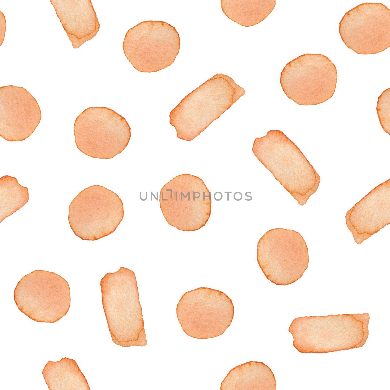 Hand Painted Brush Stroke Dot Seamless Watercolor Pattern. Abstract watercolour shapes in Orange Color. Strokes and Blots. Artistic Design for Fabric and Background by DesignAB