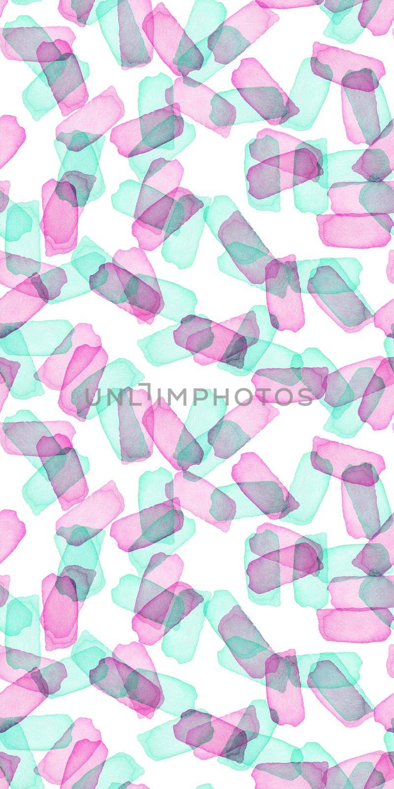 Paintbrush Stroke Blot Seamless Watercolor Pattern. Abstract watercolour shapes in Pink and Blue Color. Light Design for Teen Kid and School Clothes.