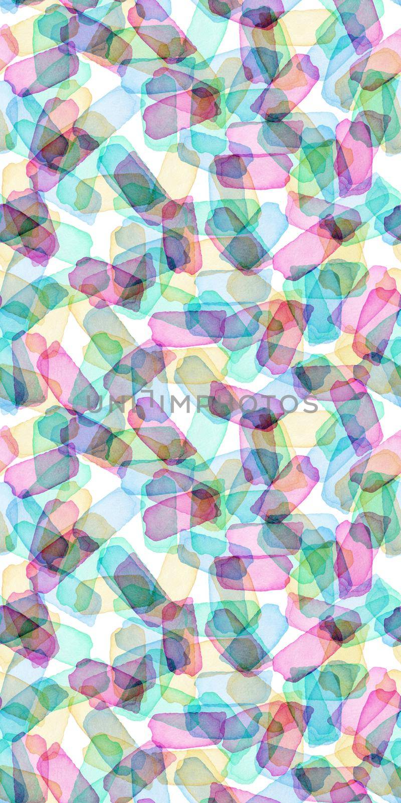 Hand Painted Brush Stroke Seamless Watercolor Pattern. Abstract watercolour shapes in Blue Purple and Green Color. Artistic Design for Fabric and Background.