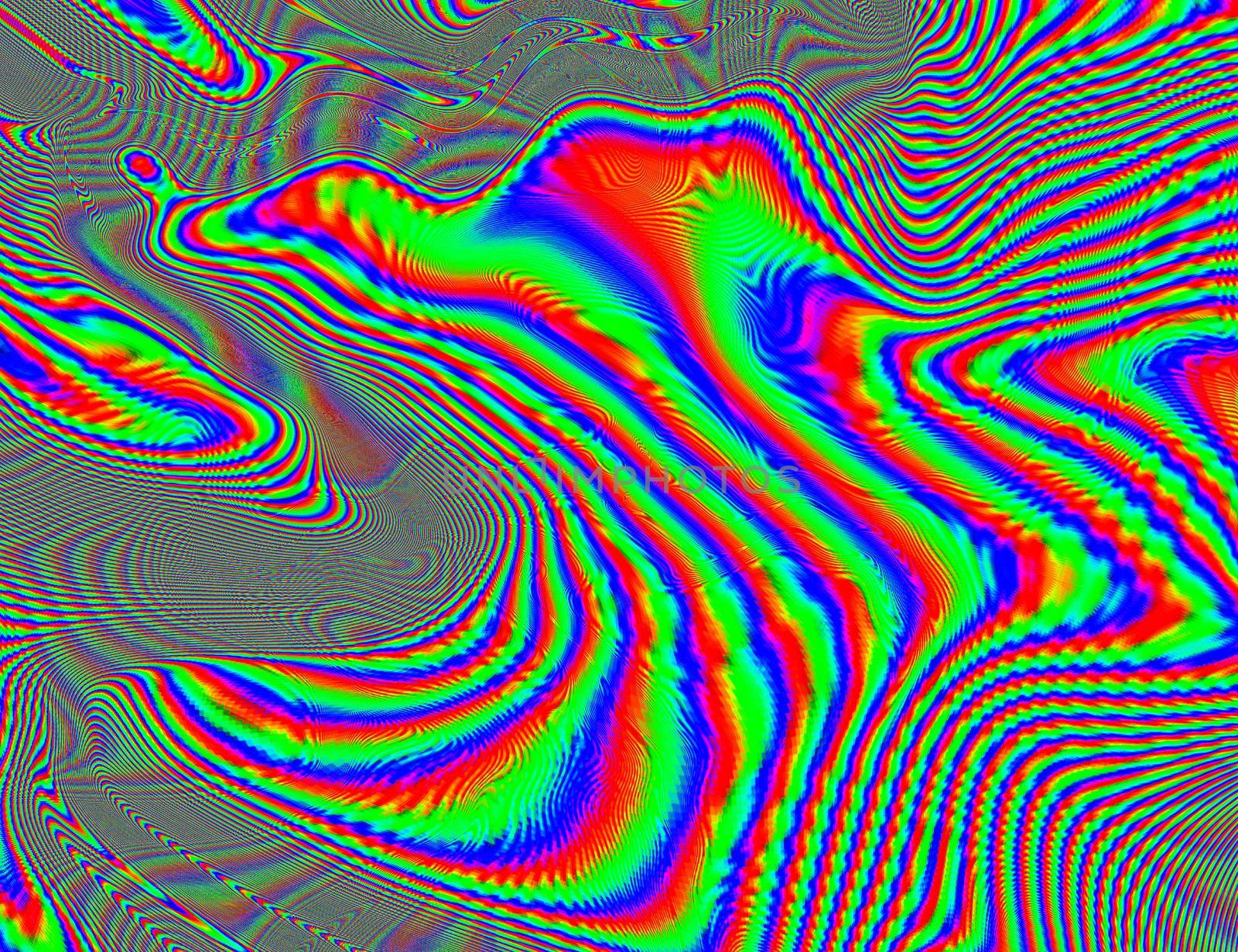 Hippie Trippy Psychedelic Rainbow Background LSD Colorful Wallpaper. Abstract Hypnotic Illusion. Hippie Retro Texture Glitch and Disco.