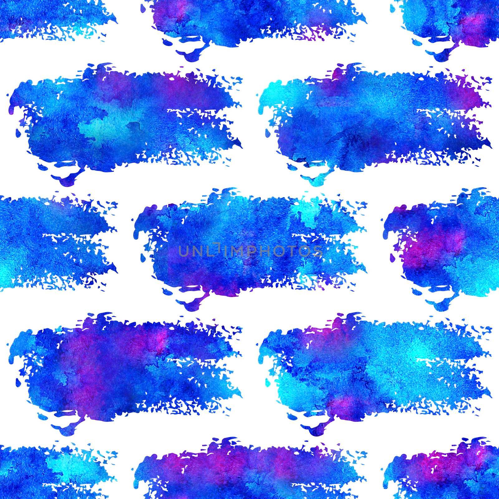 Watercolor Brush Stripes Seamless Pattern Hand Painted Grange Geometric Design in Blue Color. Modern Strokes Grung Collage Background.