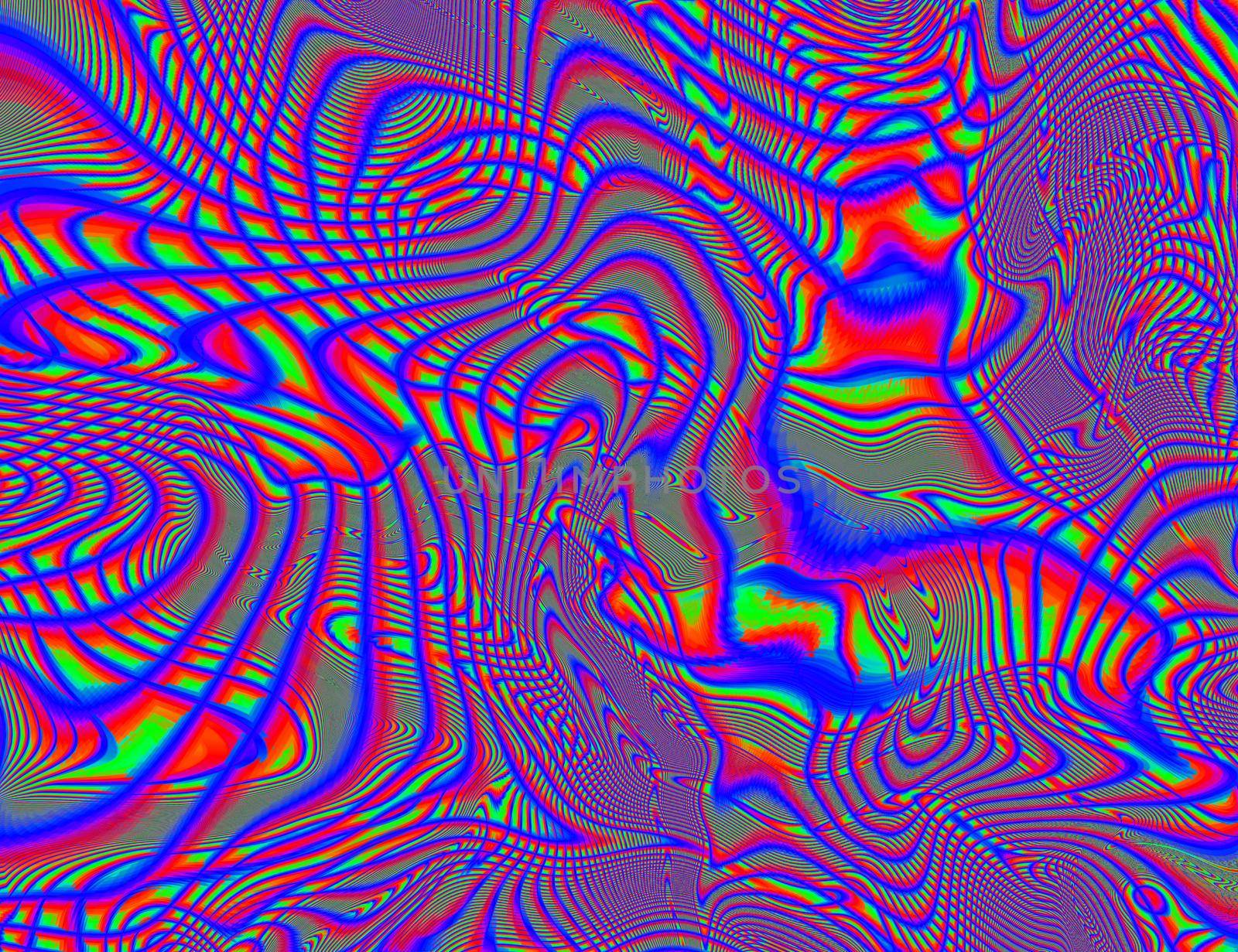 Psychedelic Rainbow Background LSD Colorful Wallpaper. Abstract Hypnotic Illusion. Hippie Retro Texture.