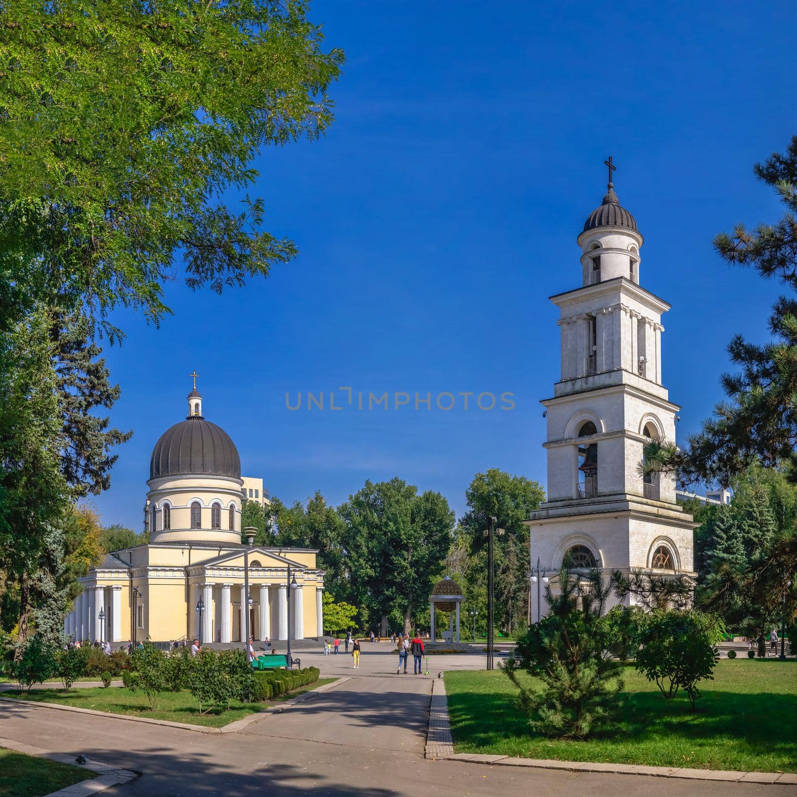 Chisinau, Moldova – 12.09.2021. Cathedral of the Nativity in the Chisinau Cathedral Park, Moldova, on a sunny autumn day