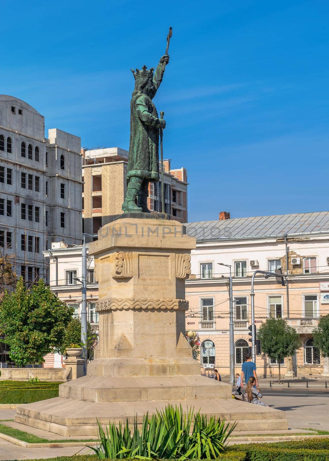 Chisinau, Moldova – 12.09.2021. Monument to Stefan cel Mare in the center of Chisinau, capital of Moldova, on a sunny autumn day