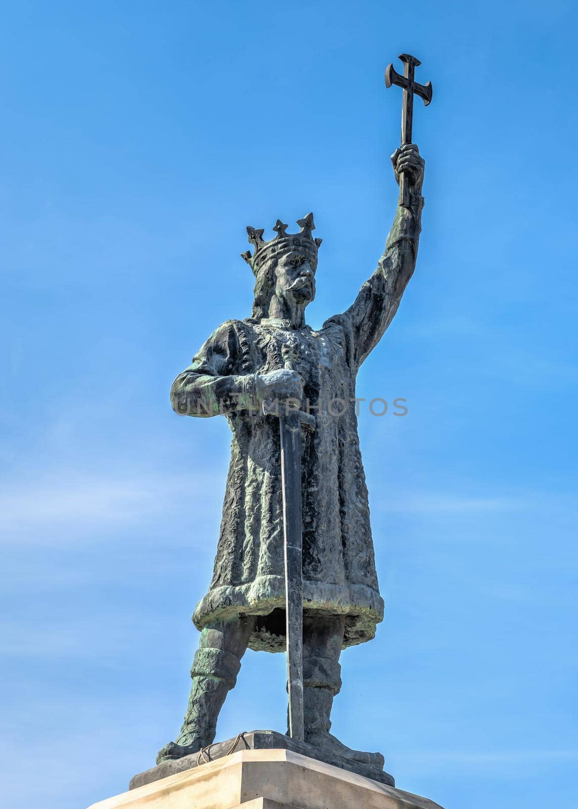 Chisinau, Moldova – 12.09.2021. Monument to Stefan cel Mare in the center of Chisinau, capital of Moldova, on a sunny autumn day