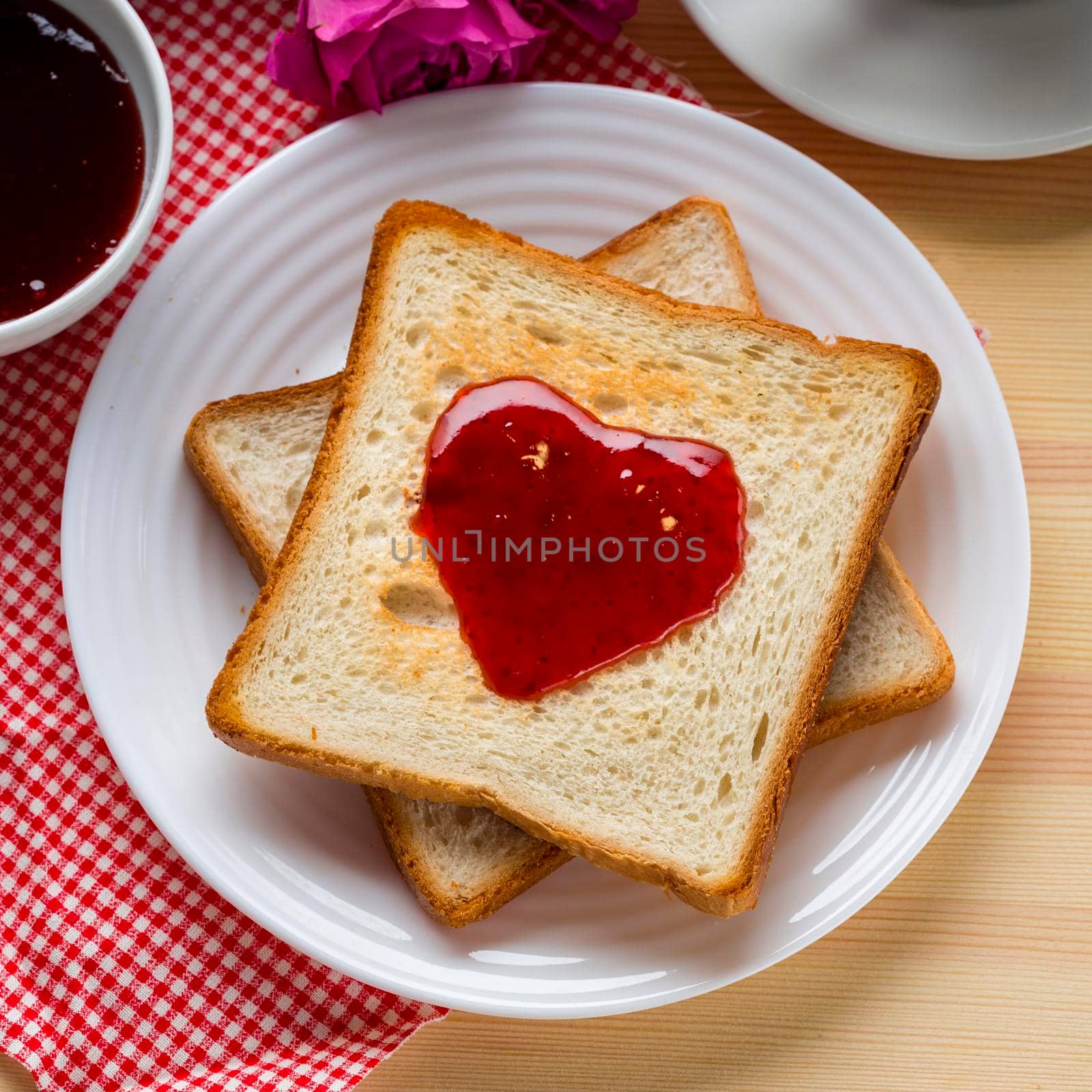 top view toast with jam rose. High resolution photo
