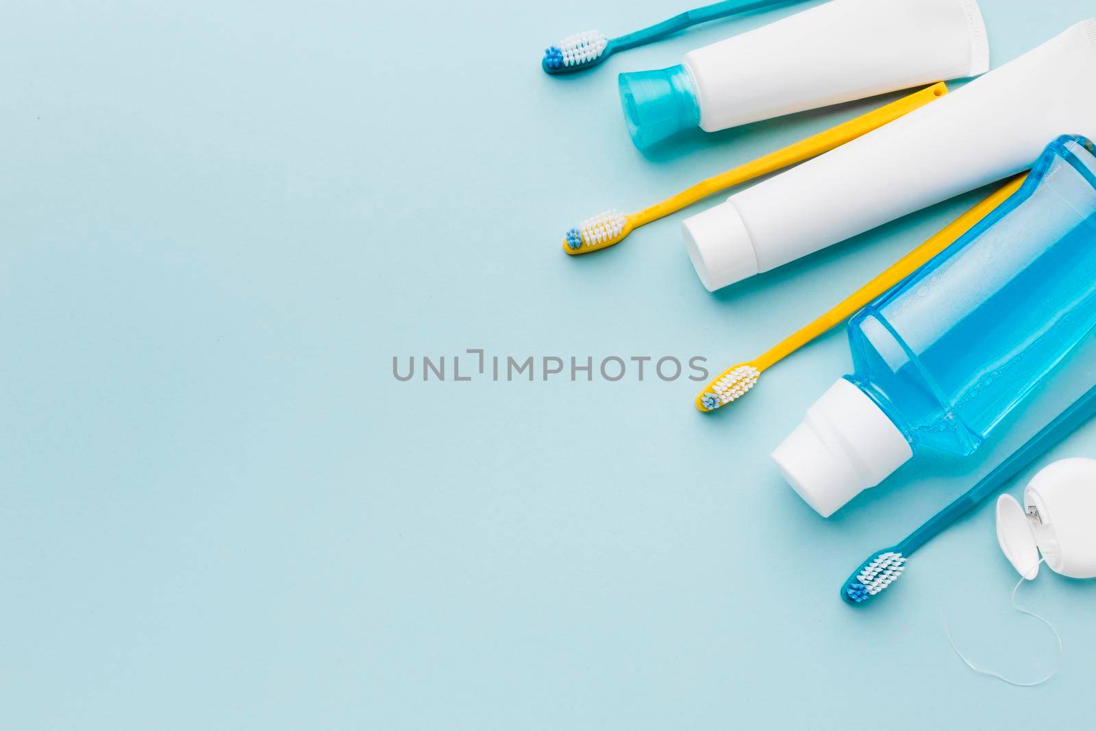 dental hygiene items copy space by Zahard