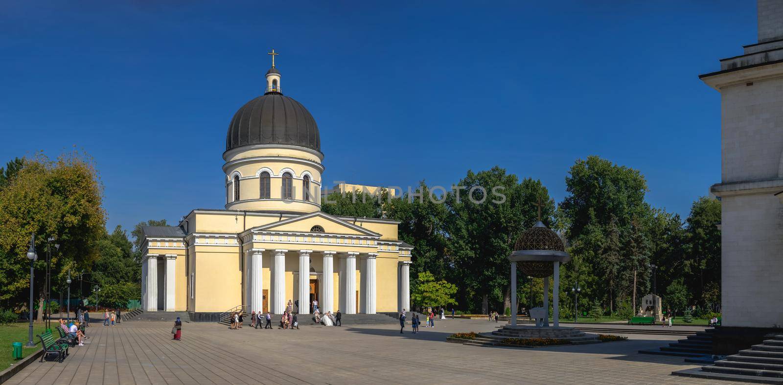 Chisinau, Moldova – 12.09.2021. Cathedral of the Nativity in the Chisinau Cathedral Park, Moldova, on a sunny autumn day