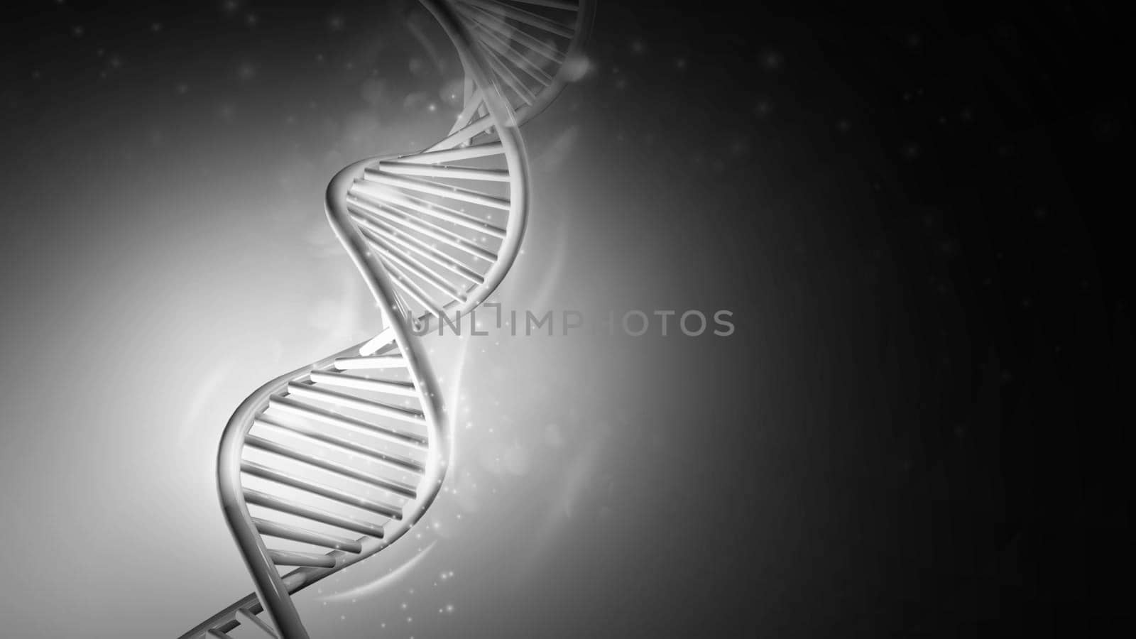 Model of abstract DNA strand double helix in gray colors. 3D render.