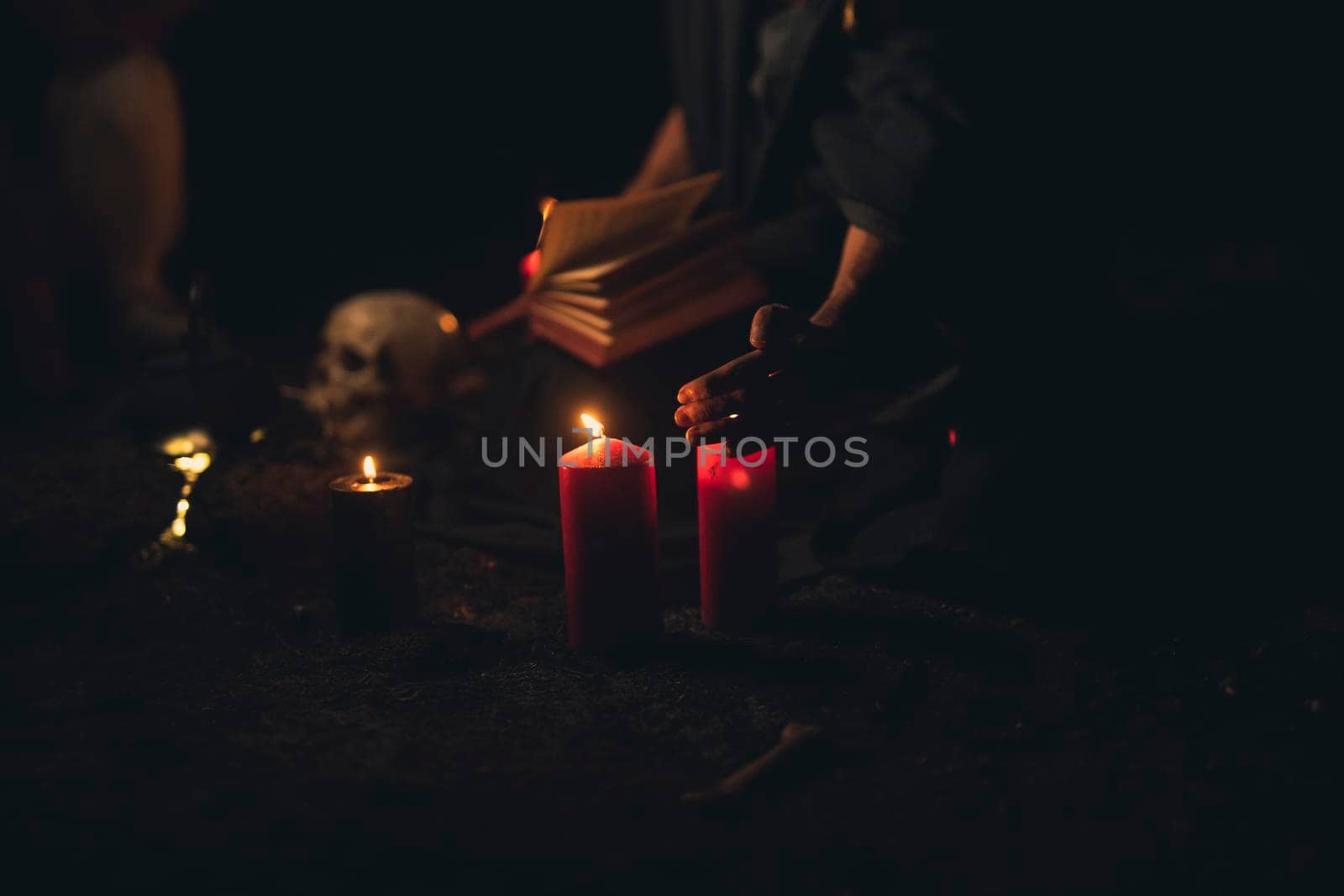 candles skull halloween dark night. Beautiful photo