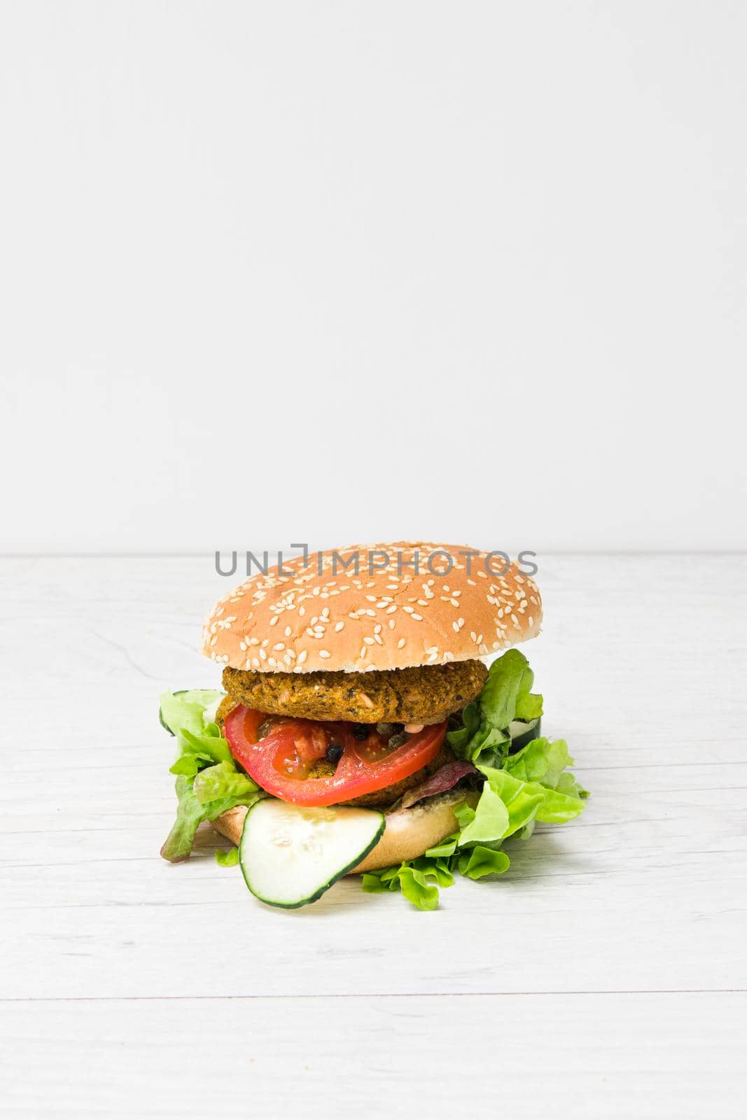 front view vegan burger with copy space. Beautiful photo