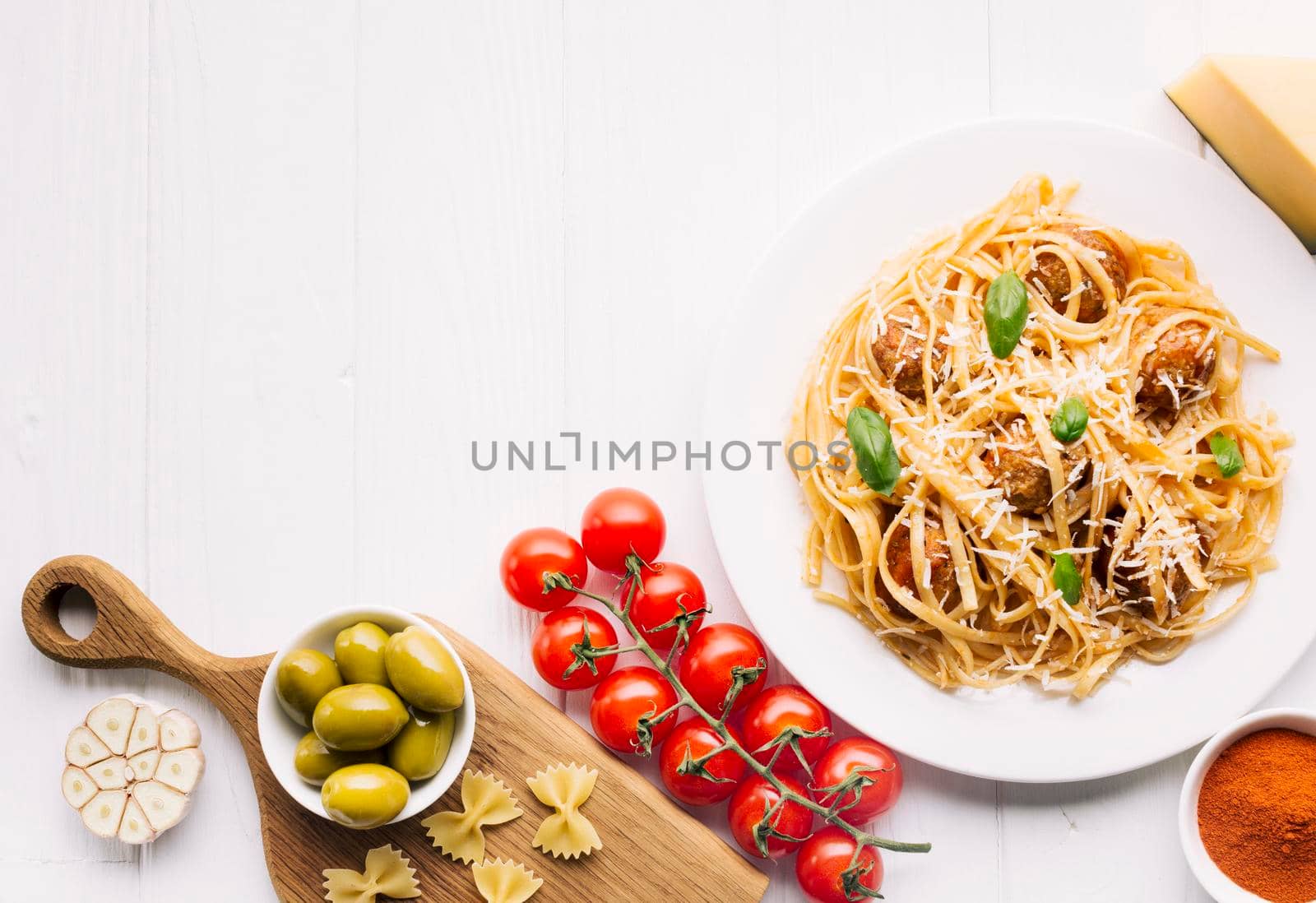 flat lay italian food composition with copyspace. High resolution photo