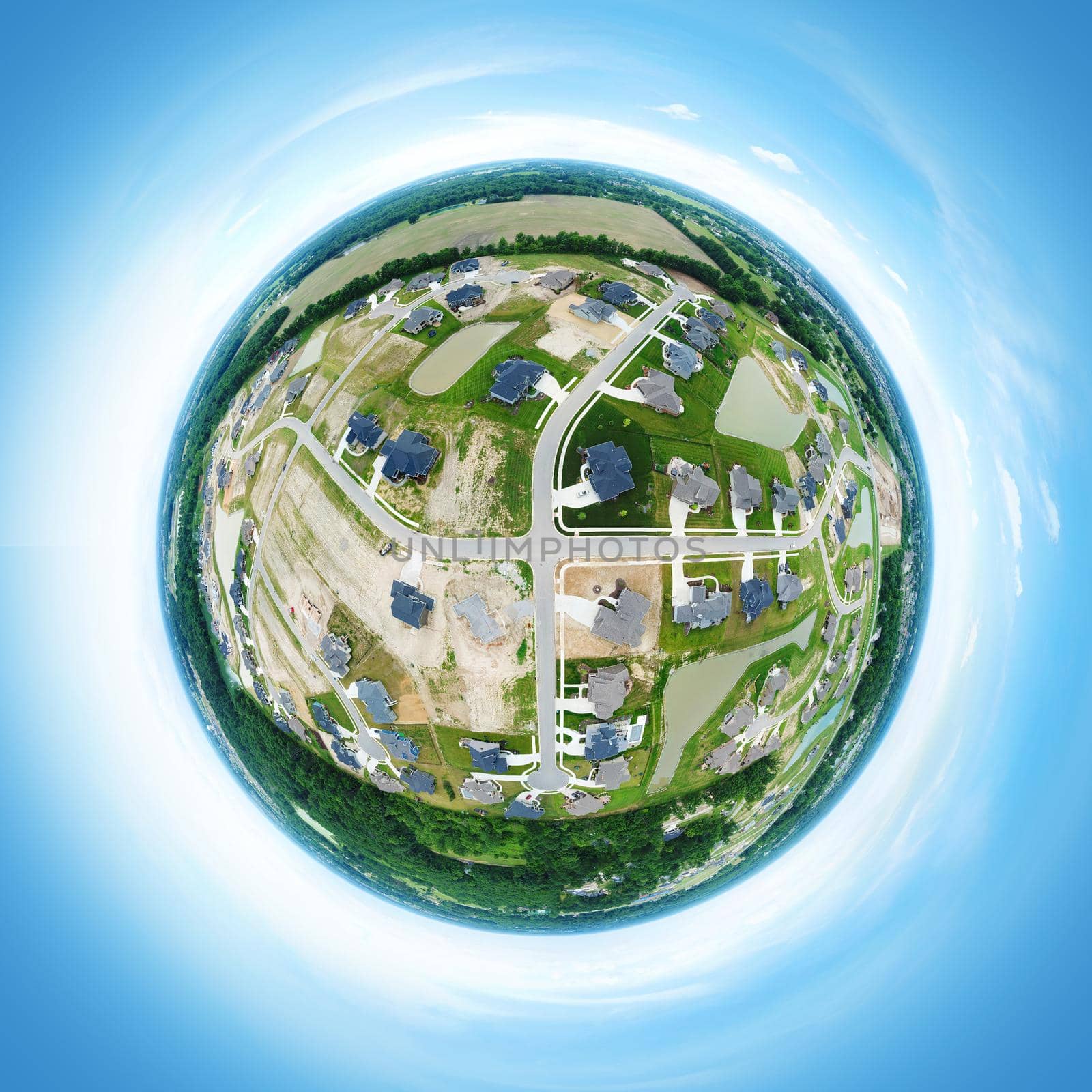 Image of World miniature aerial of neighborhood under construction