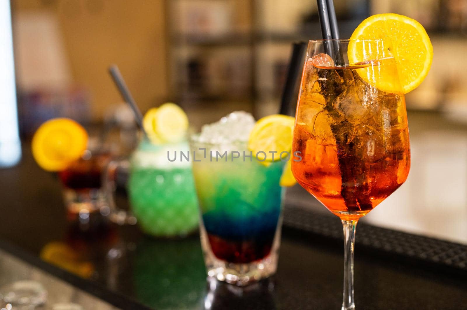 composition of various coktails on the counter by carfedeph